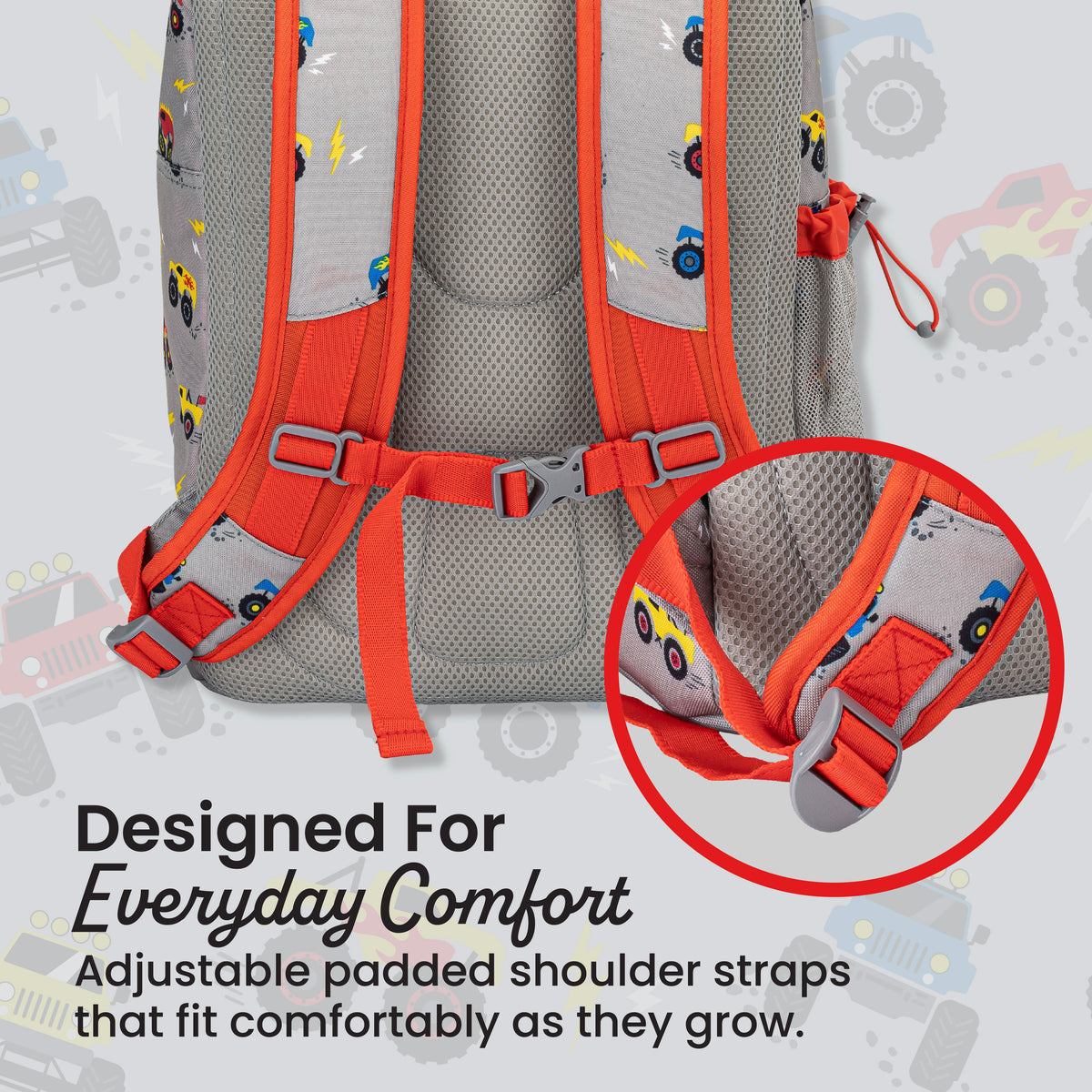 Bentgo® Kids Prints 2-in-1 Backpack & Lunch Bag - Trucks | Designed For Everyday Comfort - Adjustable Padded Shoulder Straps That Fit Comfortably As They Grow