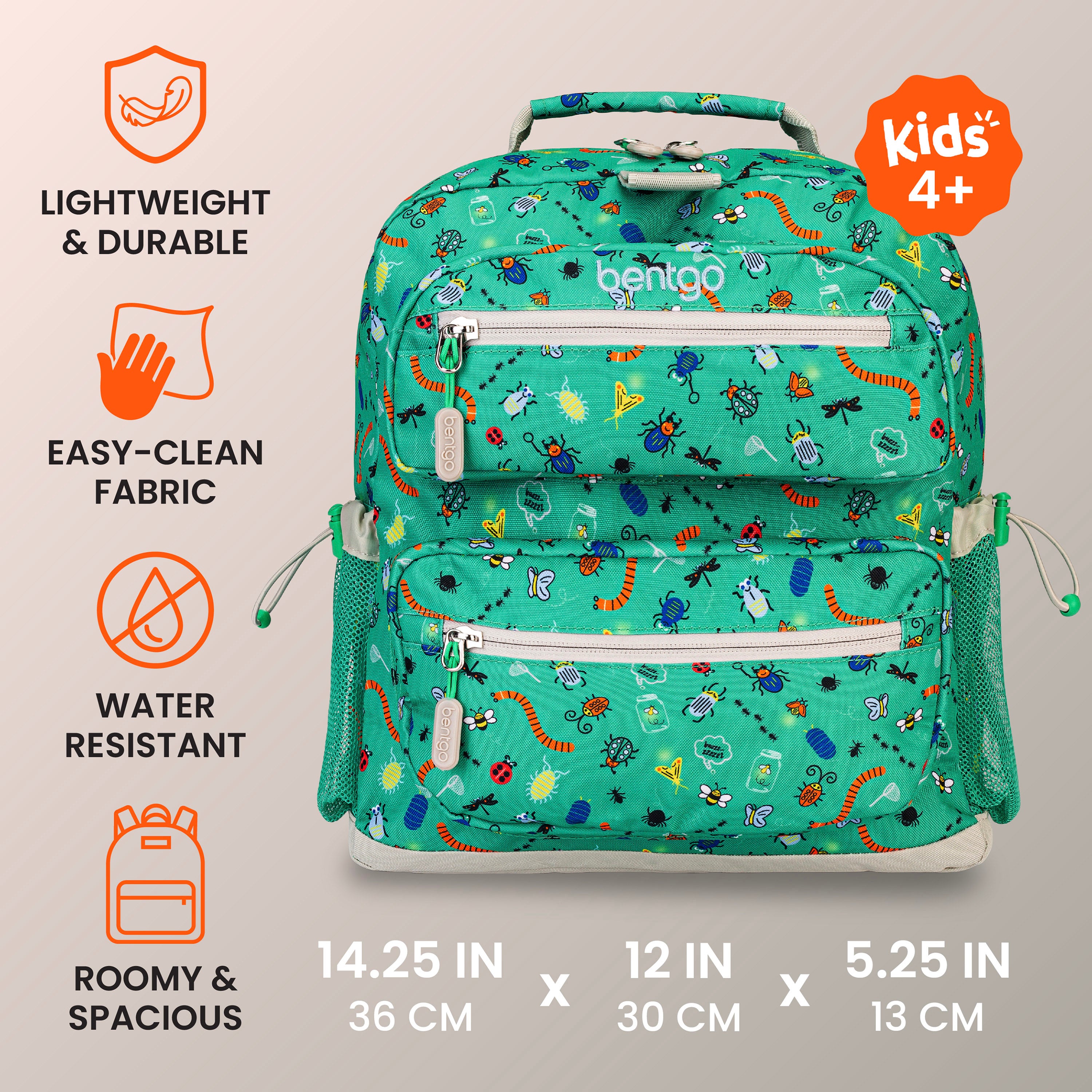Bentgo Kids Prints Backpack - Bug Buddies | Lightweight & Durable, Easy-Clean Fabric, Water-Resistant, Roomy & Spacious - Product Dimensions