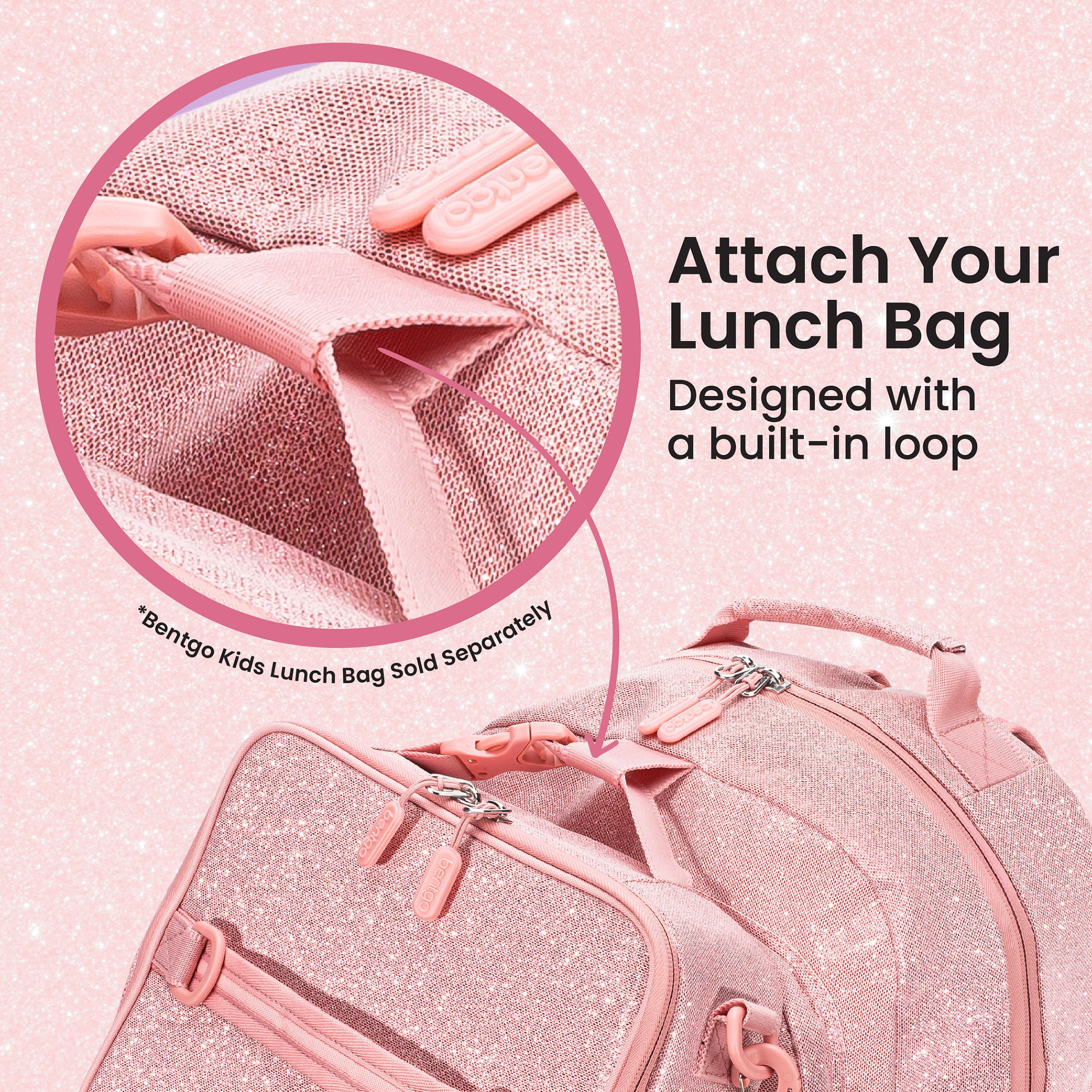 Bentgo Kids Prints Backpack - Petal Pink Glitter | Attach Your Lunch Bag - Designed With A Built-In Loop - Bentgo Kids Lunch Bag Sold Separately
