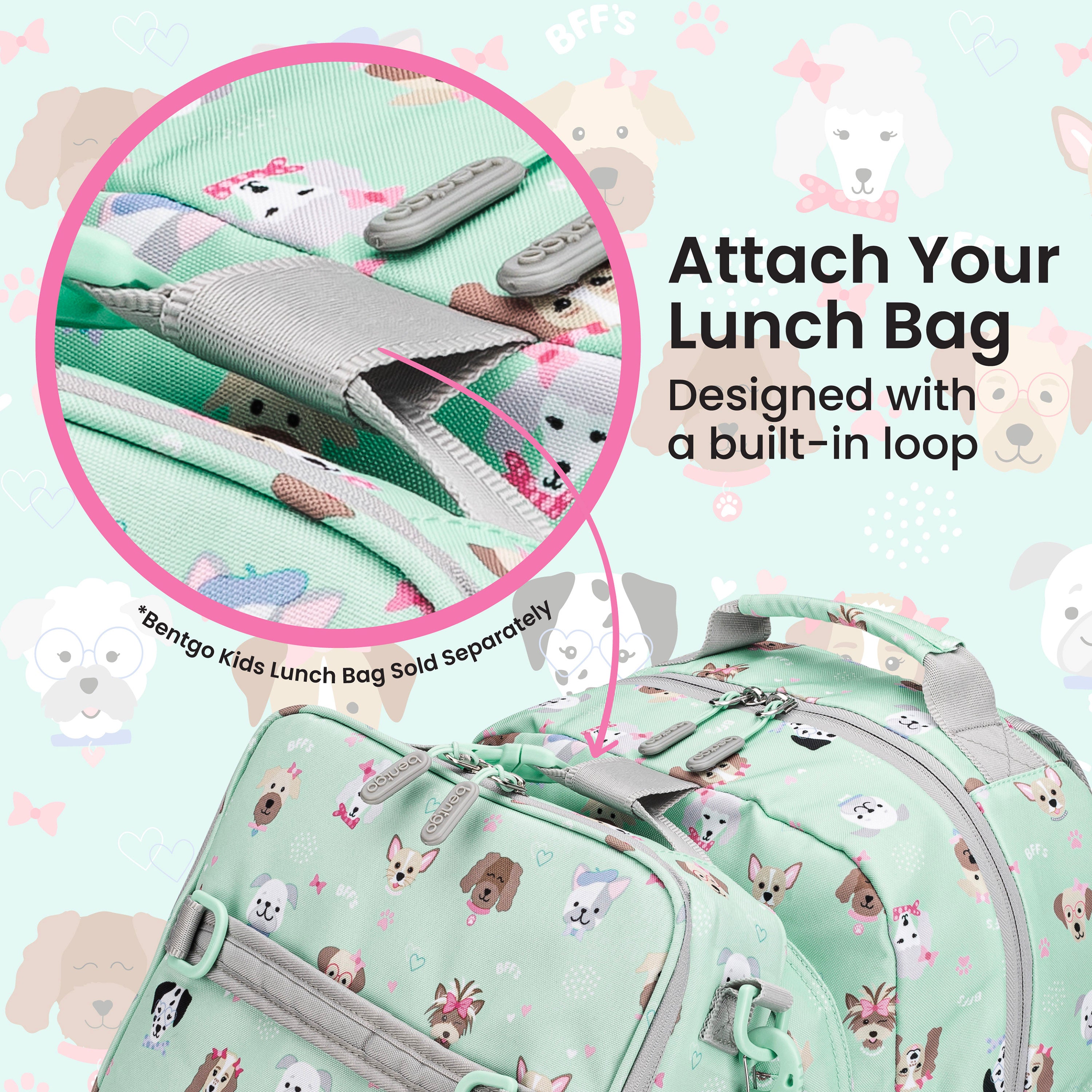 Bentgo Kids Prints Backpack - Puppy Love | Attach Your Lunch Bag - Designed With A Built-In Loop - Bentgo Kids Lunch Bag Sold Separately