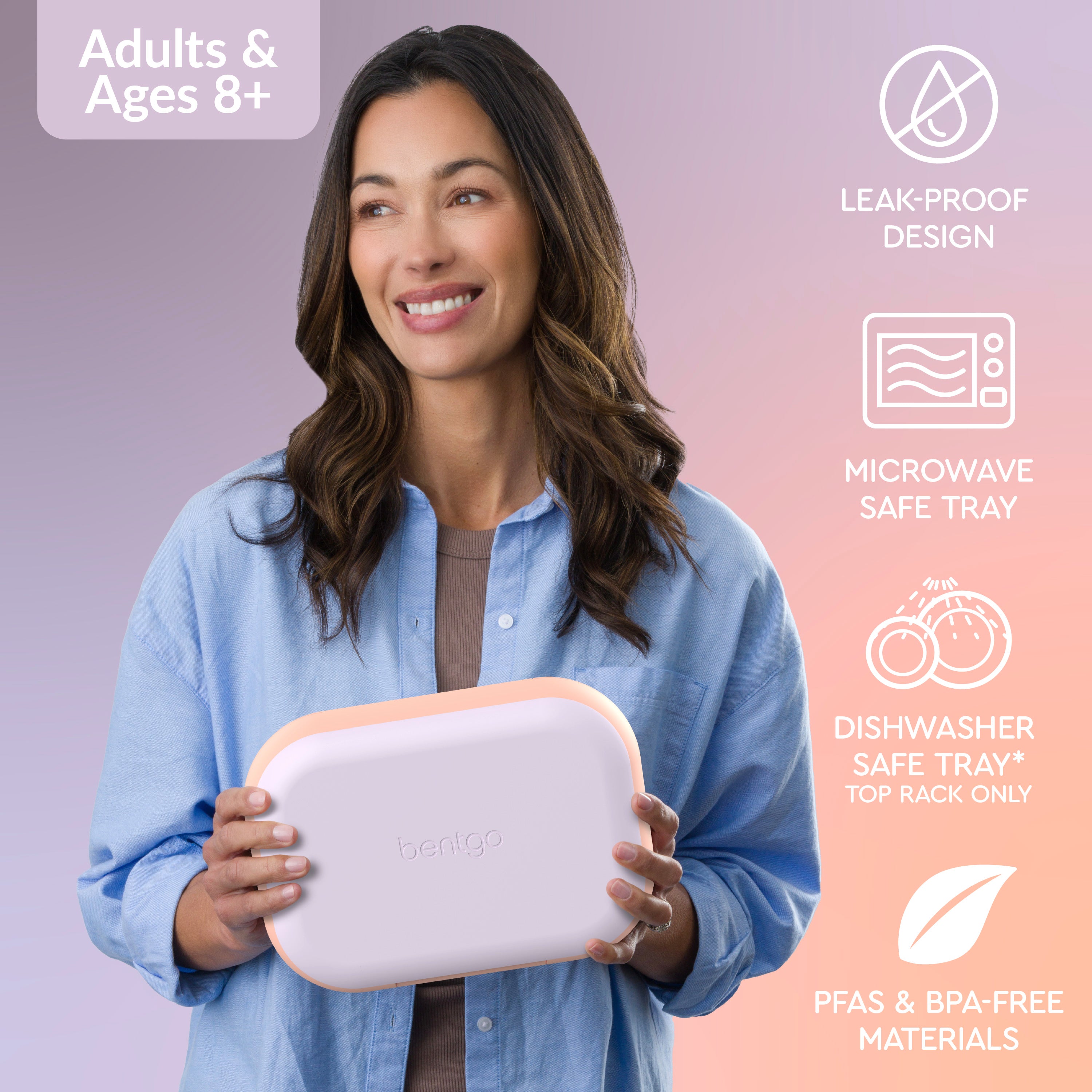 Bentgo® Chill Max Lunch Box - Lavender and Peach | Leak-Proof Design, Microwave Safe Tray, Dishwasher Safe Tray (Top Rack Only), And Made With PFAS & BPA-Free Materials
