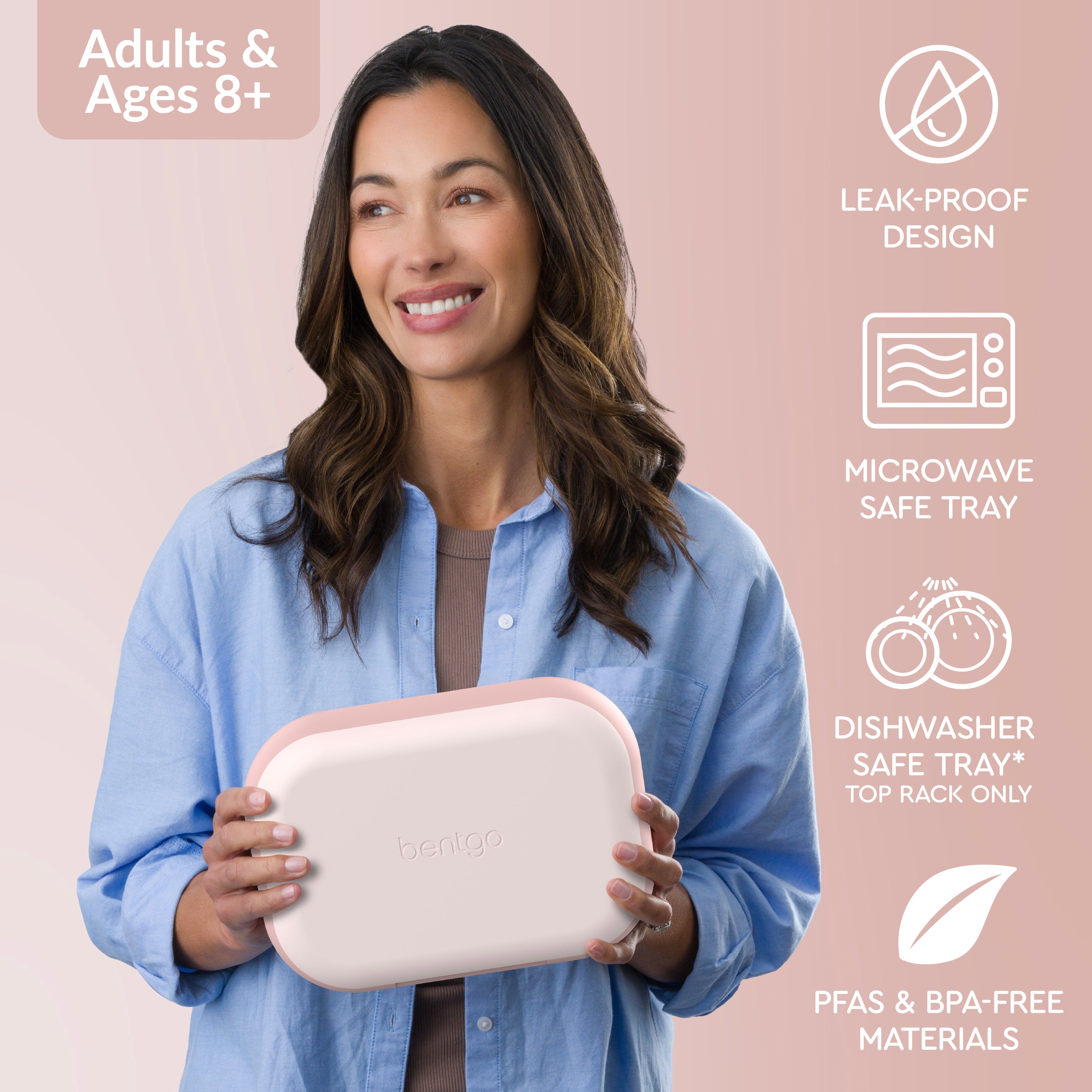 Bentgo® Chill Max Lunch Box - Pink Cloud and Blush | Leak-Proof Design, Microwave Safe Tray, Dishwasher Safe Tray (Top Rack Only), And Made With PFAS & BPA-Free Materials