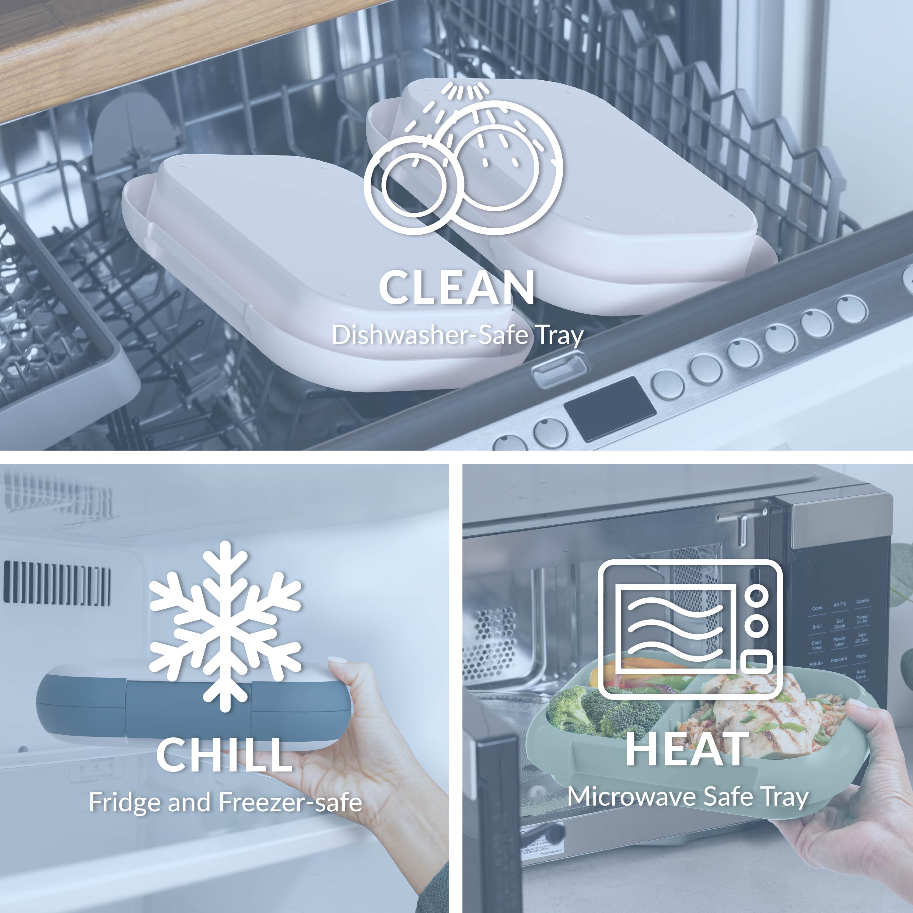 Bentgo® Chill Max Lunch Box (2-Pack) - Fog/Deep Teal & Canal/Sail Blue | Dishwasher-Safe Tray, Fridge And Freezer-Safe, And Microwave Safe Tray