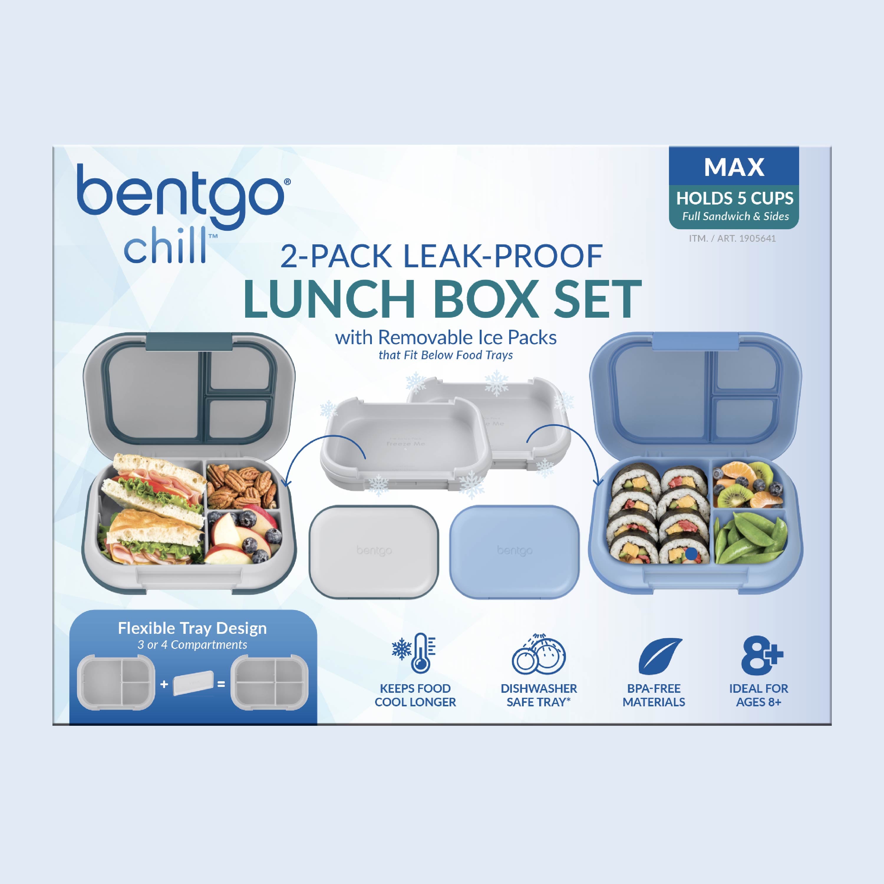 Bentgo® Chill Max Lunch Box (2-Pack) - Fog/Deep Teal & Canal/Sail Blue | Packaging