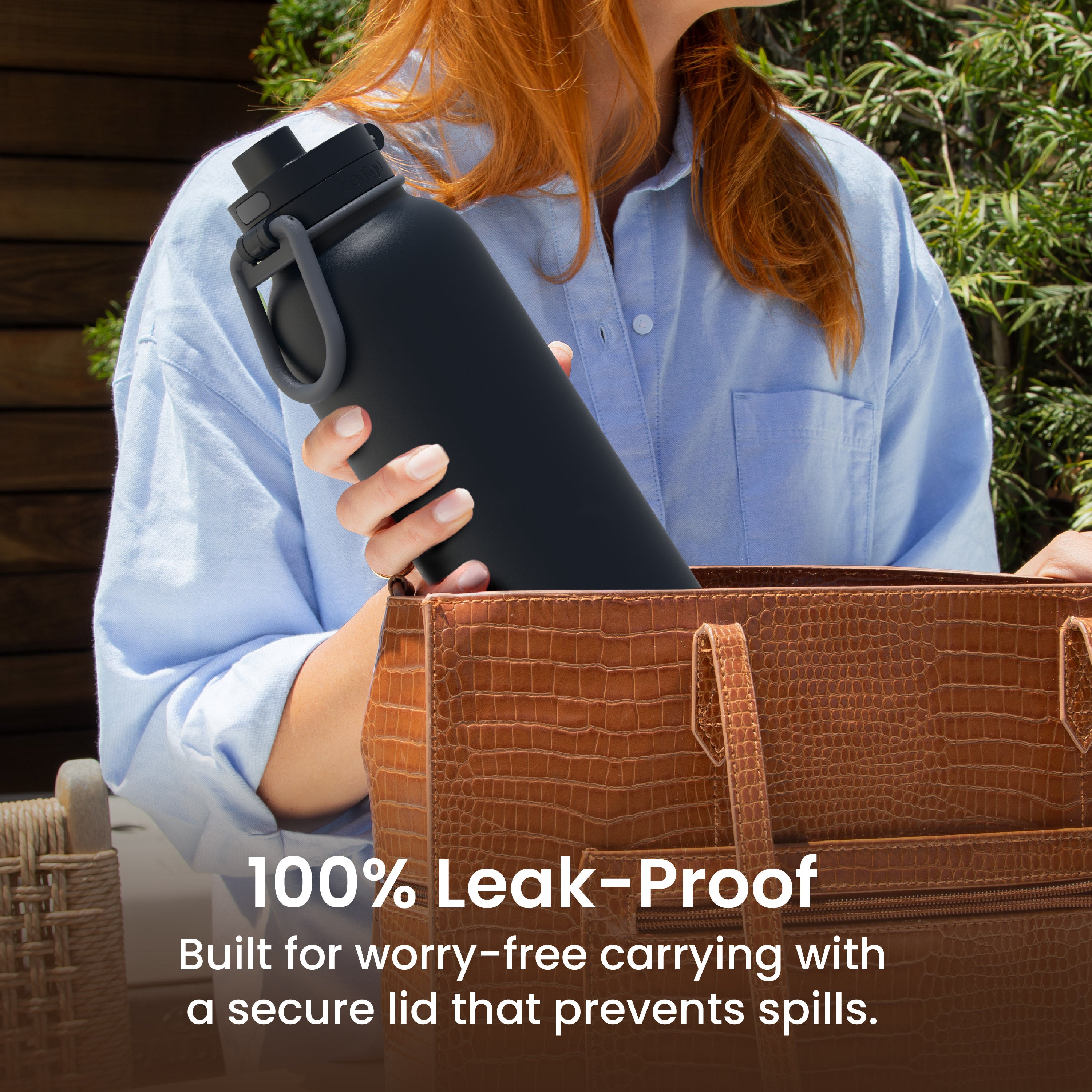 Bentgo® Flip Leak-Proof Water Bottle | Back to Black - 100% Leak-Proof (Built For Worry-Free Carrying With A Secure Lid That Prevents Spills