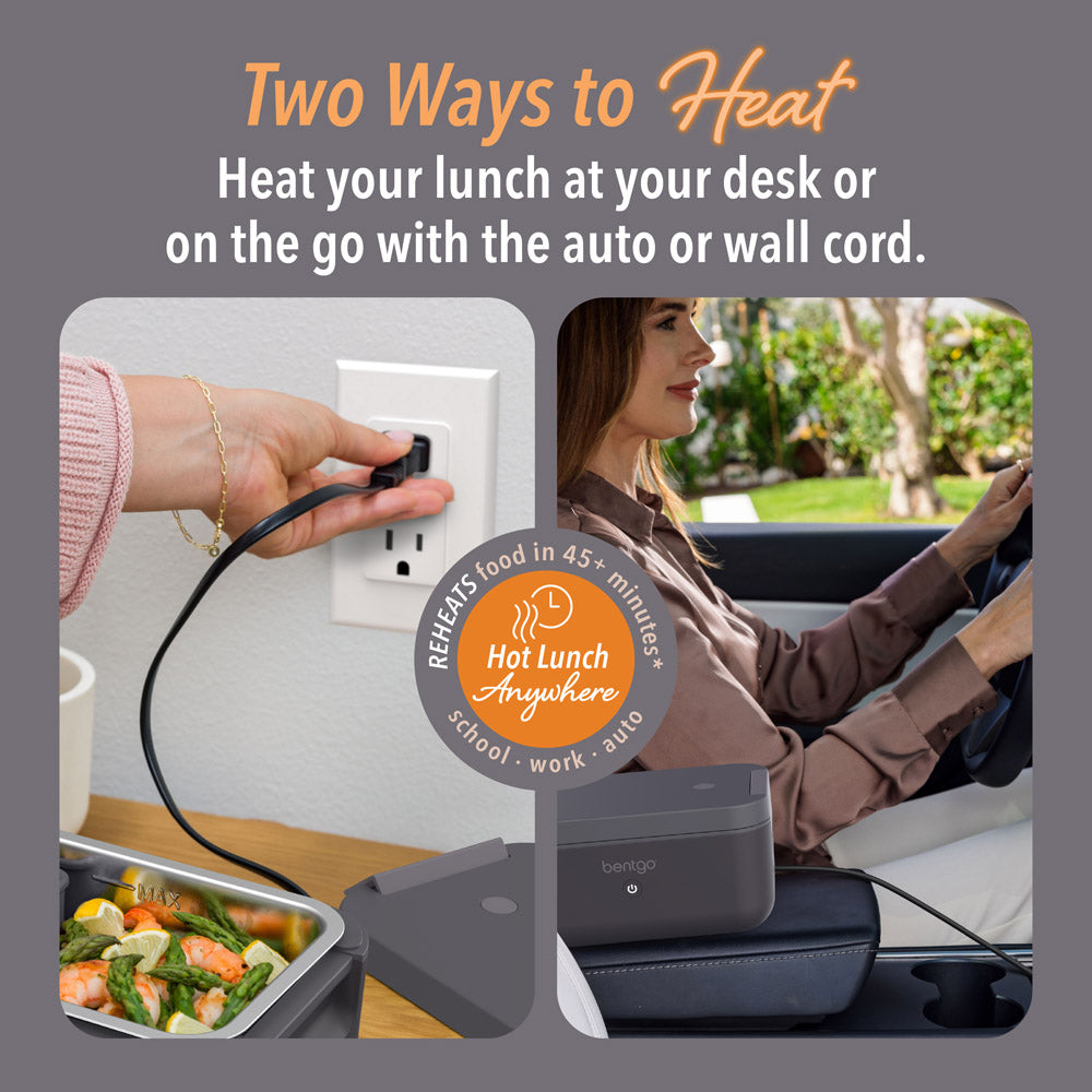 Bentgo® Heat Electric Lunch Box - Obsidian | Two Ways To Heat - Heat Your Lunch At Your Desk Or On The Go With The Auto Or Wall Cord