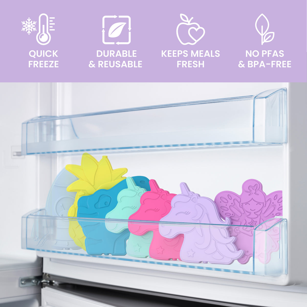 Bentgo Buddies Reusable Ice Packs - Unicorn | Quick Freeze, Durable & Reusable, Keeps Meals Fresh, and No PFAs & BPA-Free