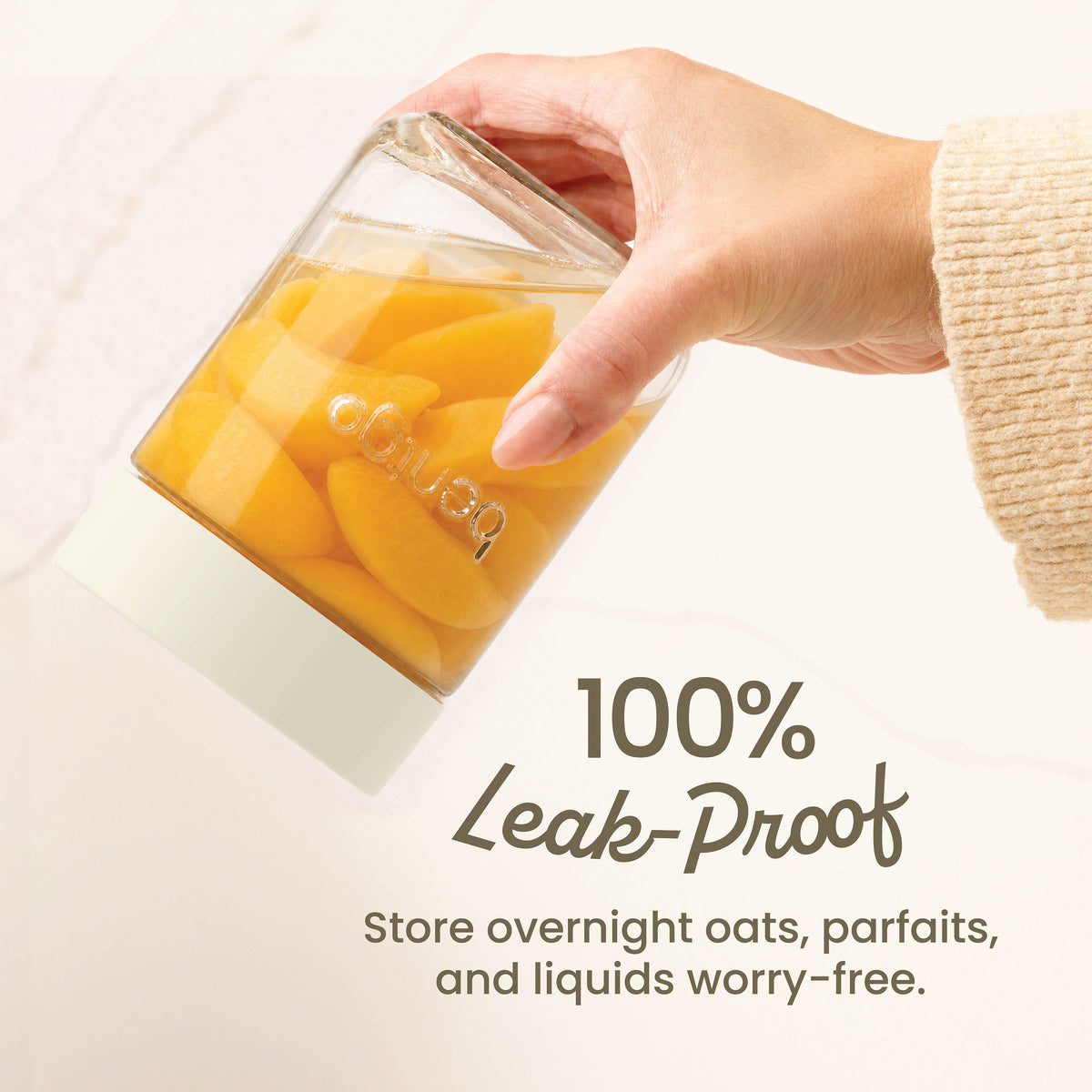 Bentgo® Glass Food Jar Set (12-Piece) - Cream Drop | 100% Leak-Proof - Store Overnight Oats, Parfaits, and Liquids Worry-Free