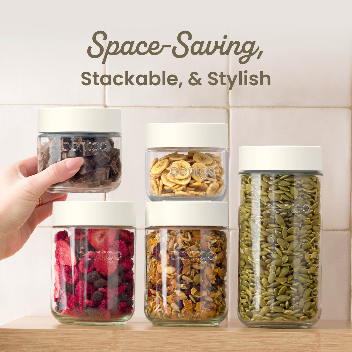 Bentgo® Glass Food Jar Set (12-Piece) - Cream Drop | Space-Saving, Stackable, and Stylish
