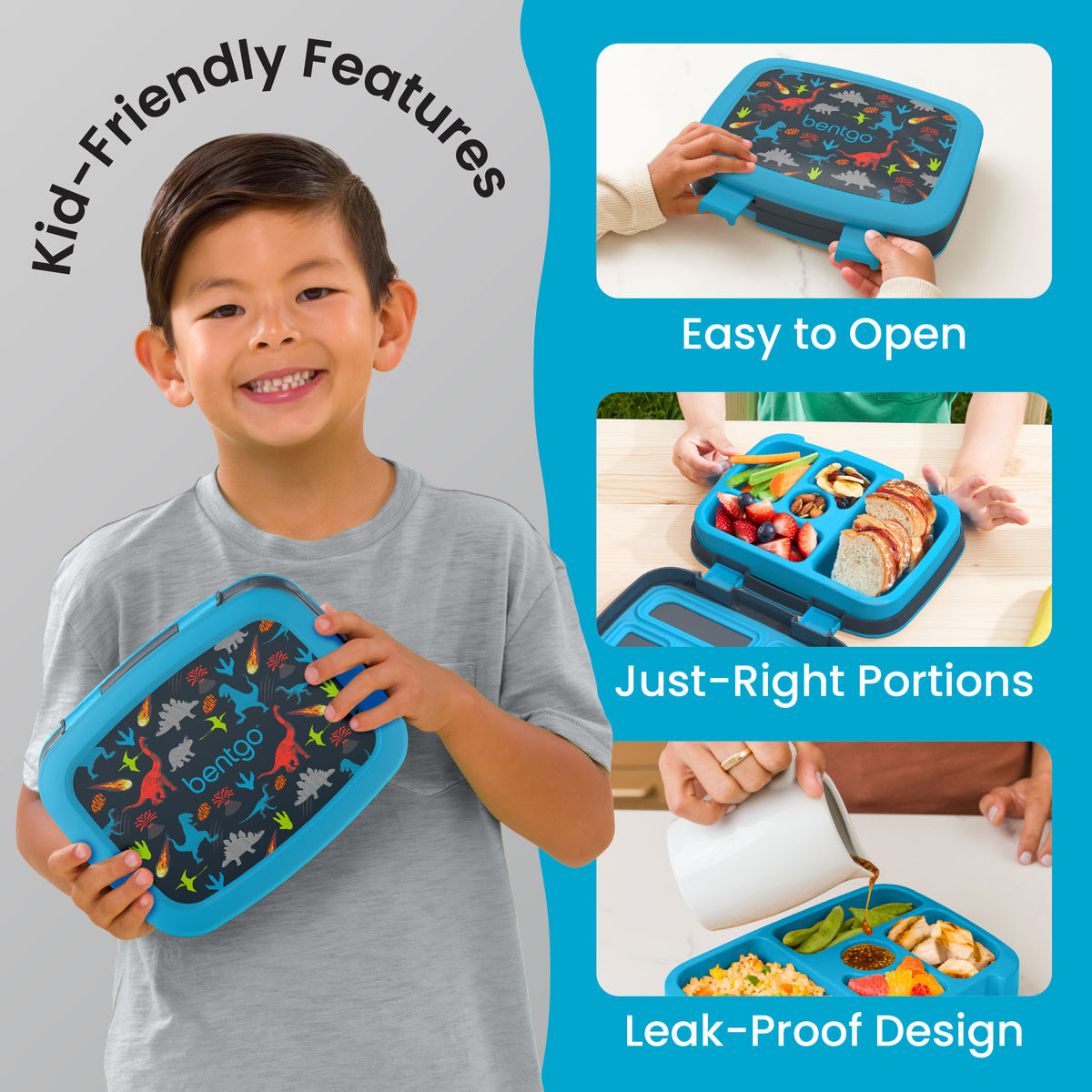 Bentgo Kids Prints Lunch Box - Dinosaur | Kids Lunch Box Packed With Kid-Friendly Features Such As Easy To Open, Just-Right Portions And Leak-Proof Design