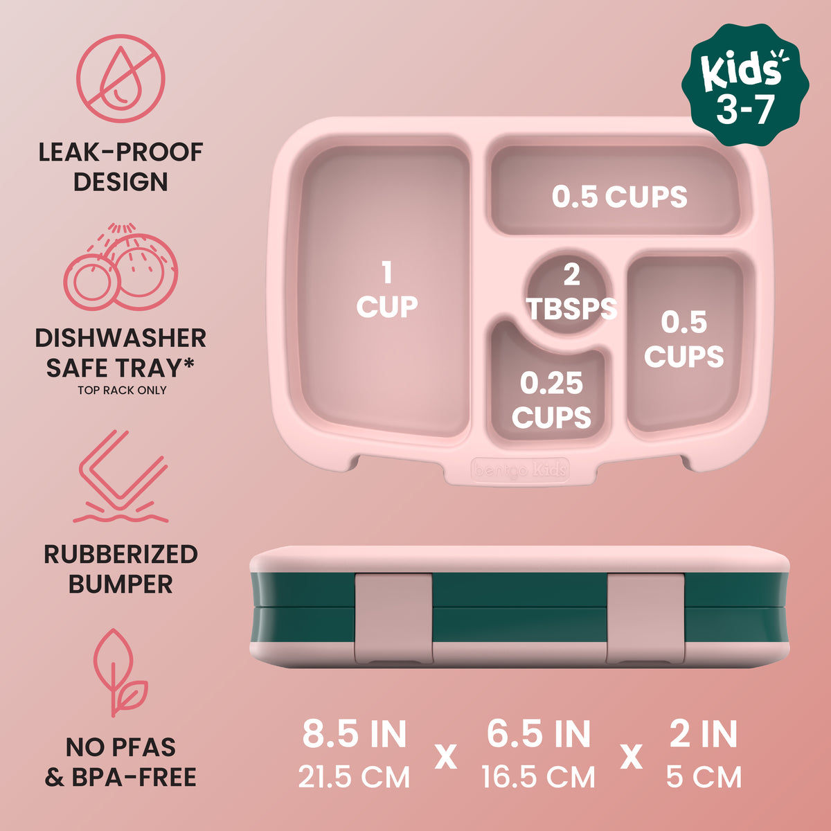Bentgo Kids Prints Lunch Box - Green Rainbow | Leak-Proof Design, Dishwasher Safe Tray (Top Rack Only), Rubberized Bumper And No PFAS & BPA-Free | Kids Lunch Box Dimensions