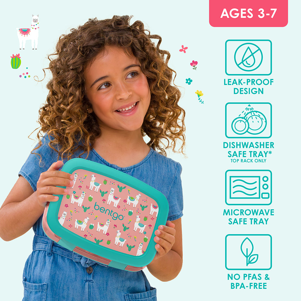 Bentgo Kids Prints Lunch Box - Llama | Leak-Proof Design, Dishwasher Safe Tray (Top Rack Only), Microwave Safe Tray And No PFAS & BPA-Free