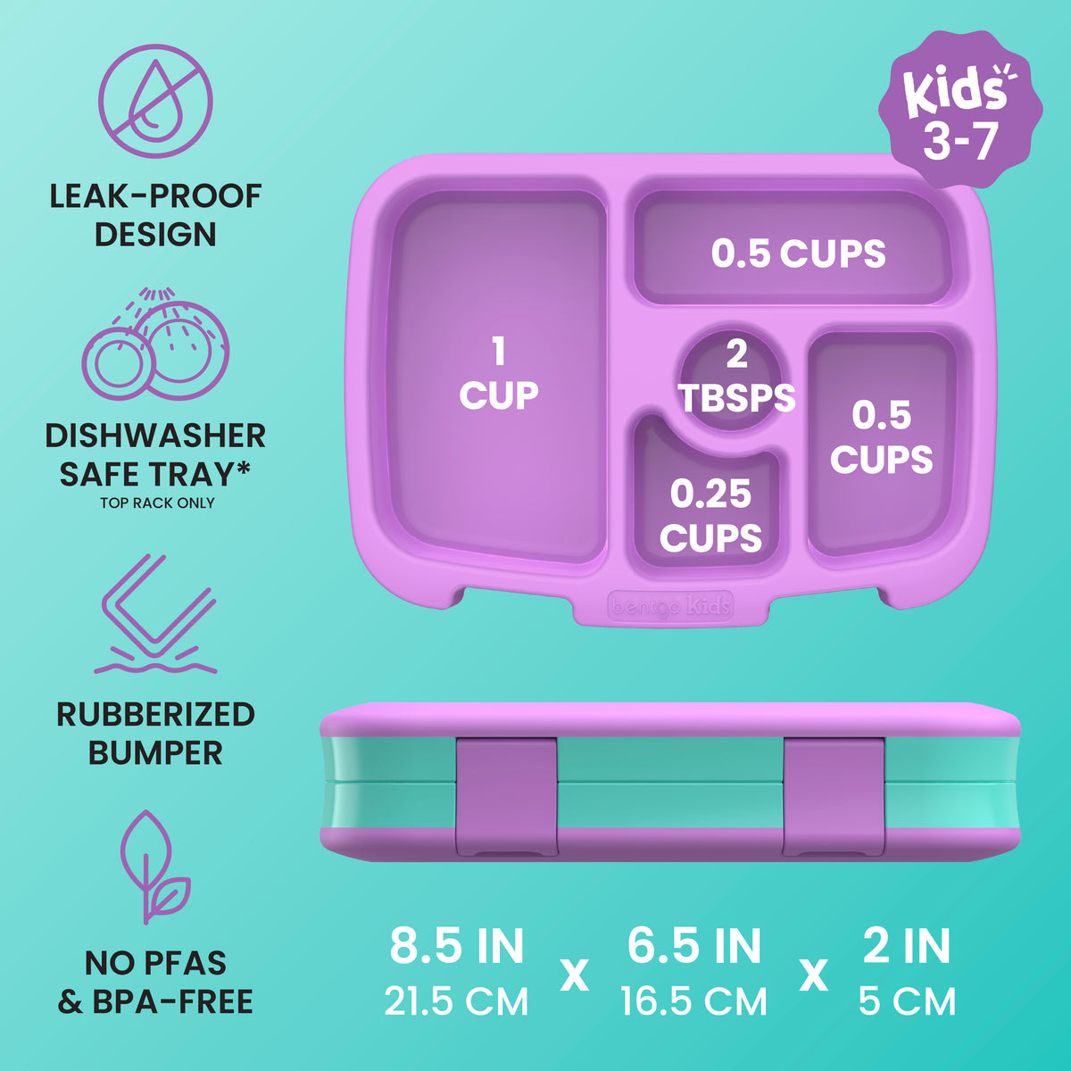Bentgo Kids Prints Lunch Box - Mermaid Scales | Leak-Proof Design, Dishwasher Safe Tray (Top Rack Only), Rubberized Bumper And No PFAS & BPA-Free | Kids Lunch Box Dimensions