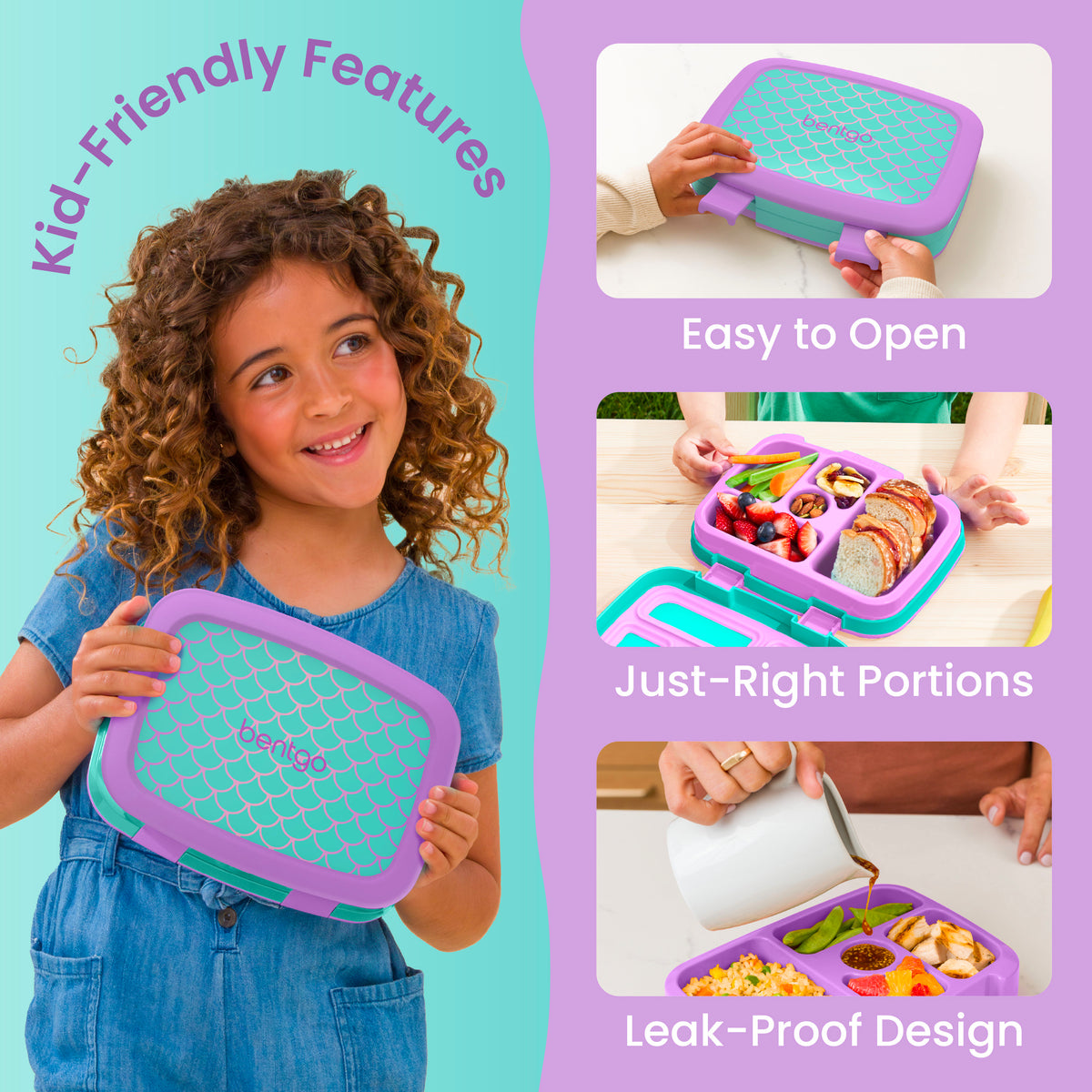 Bentgo Kids Prints Lunch Box - Mermaid Scales | Kids Lunch Box Packed With Kid-Friendly Features Such As Easy To Open, Just-Right Portions And Leak-Proof Design