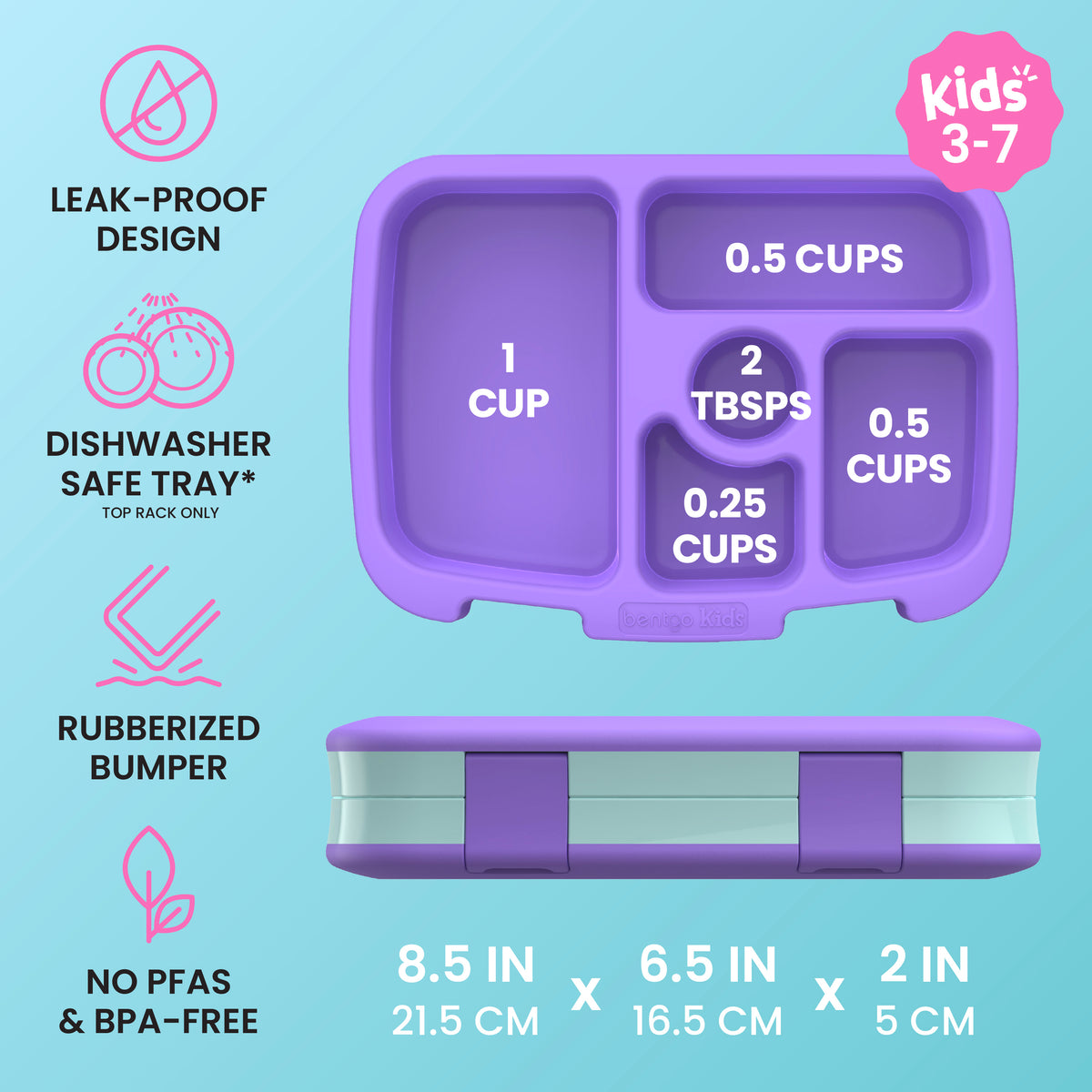 Bentgo Kids Prints Lunch Box - Mermaids in the Sea | Leak-Proof Design, Dishwasher Safe Tray (Top Rack Only), Rubberized Bumper And No PFAS & BPA-Free | Kids Lunch Box Dimensions
