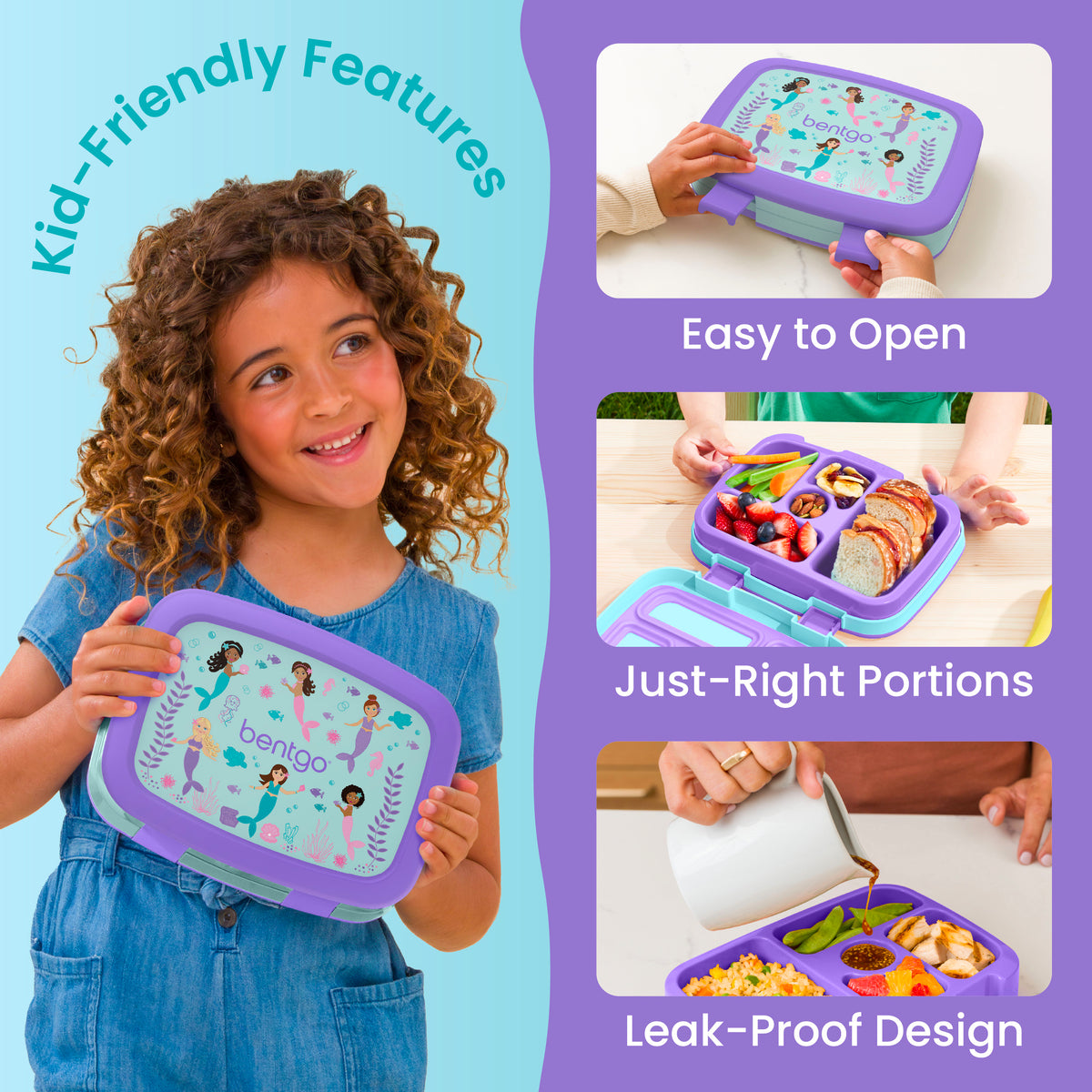 Bentgo Kids Prints Lunch Box - Mermaids in the Sea | Kids Lunch Box Packed With Kid-Friendly Features Such As Easy To Open, Just-Right Portions And Leak-Proof Design