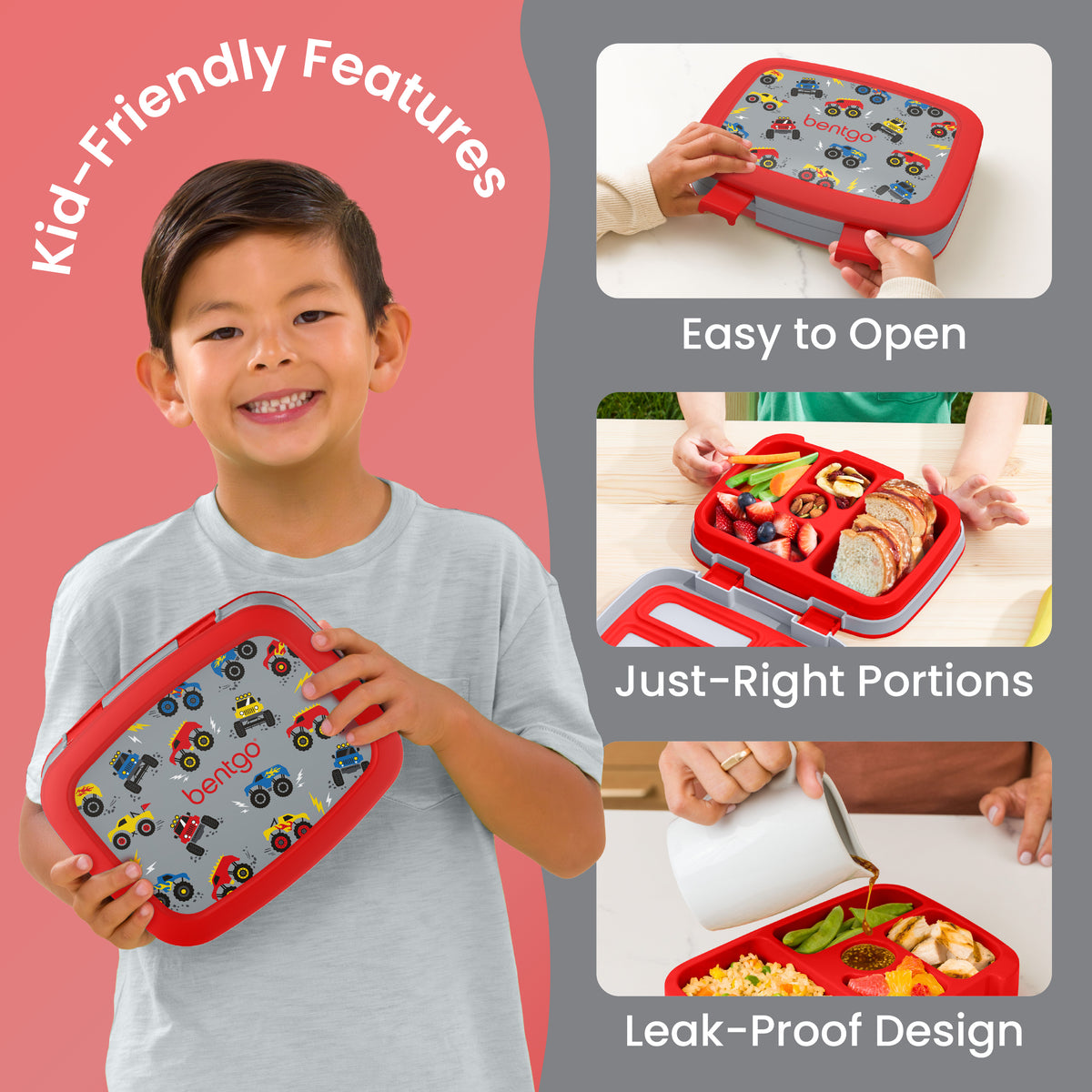 Bentgo Kids Prints Lunch Box - Trucks | Kid-Friendly Features - Easy to Open, Just-Right Portions, And Leak-Proof Design