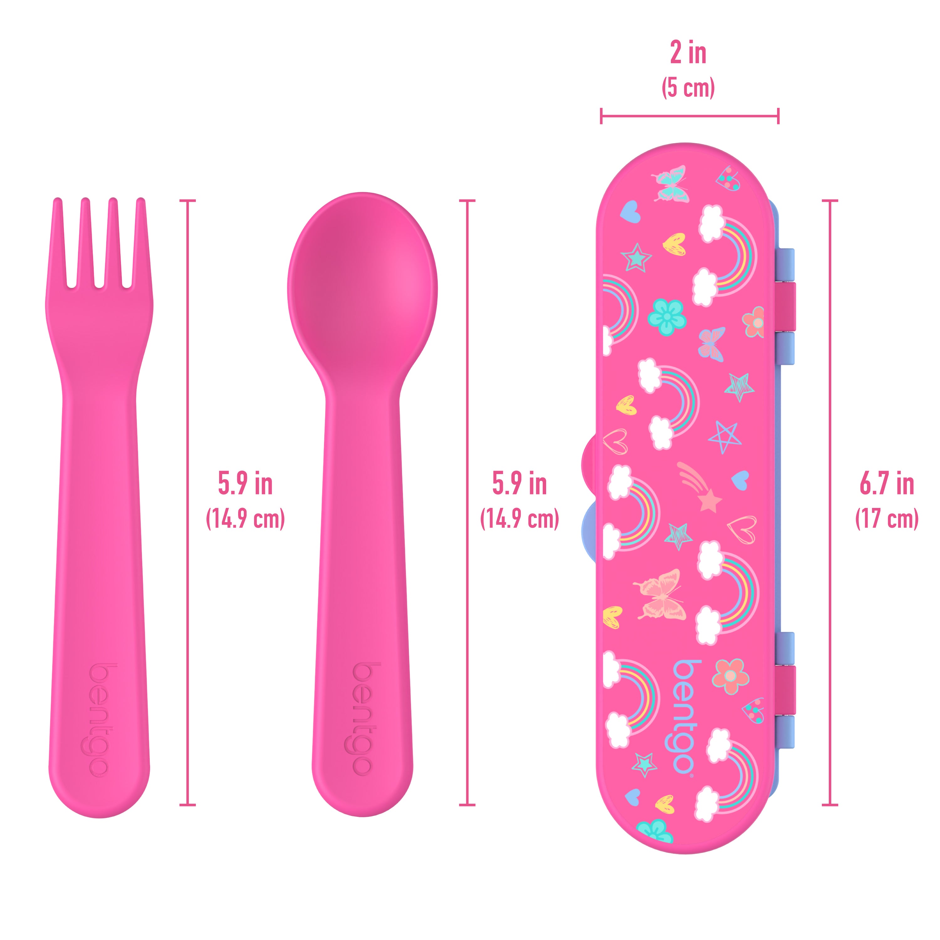 Bentgo® Kids Utensils Set - Rainbows and Butterflies| Product Dimensions
