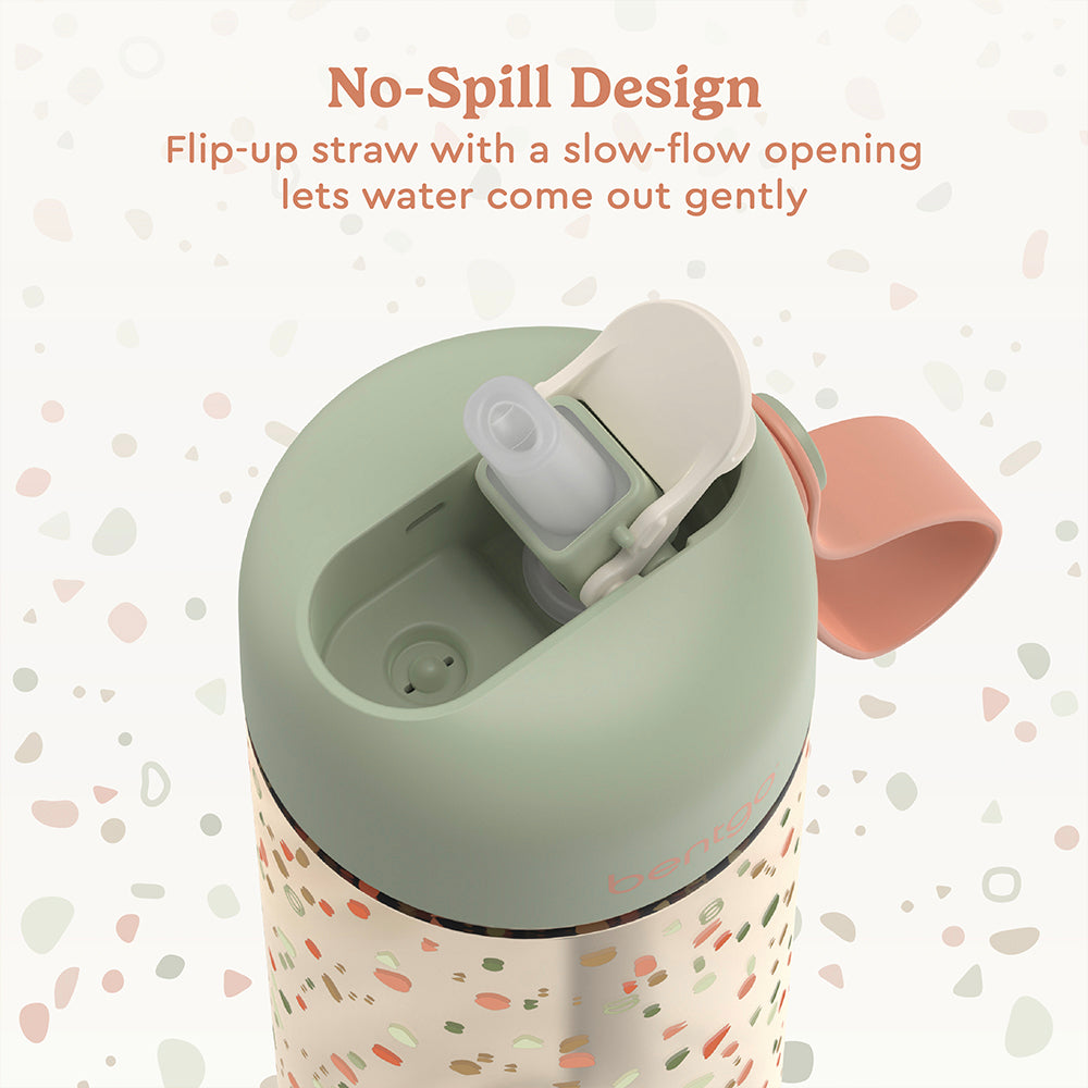 Bentgo® Kids Whimsy & Wonder Prints Water Bottle - Geo Speckle | No-Spill Design Features A Flip-Up Straw With A Slow-Flow Opening Lets Water Come Out Gently