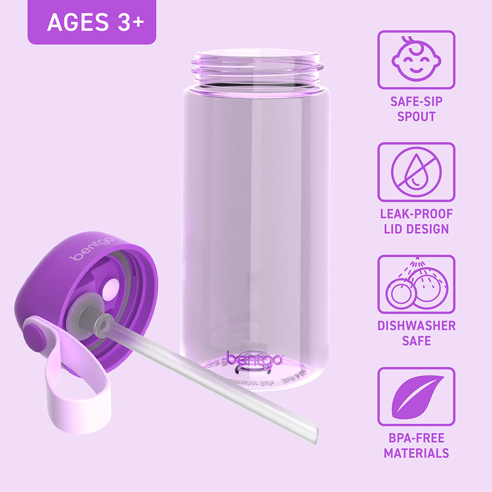Bentgo® Kids Water Bottle - Purple | Safe-Sip Spout, Leak-Proof Lid, Dishwasher Safe, And Made With BPA-Free Materials