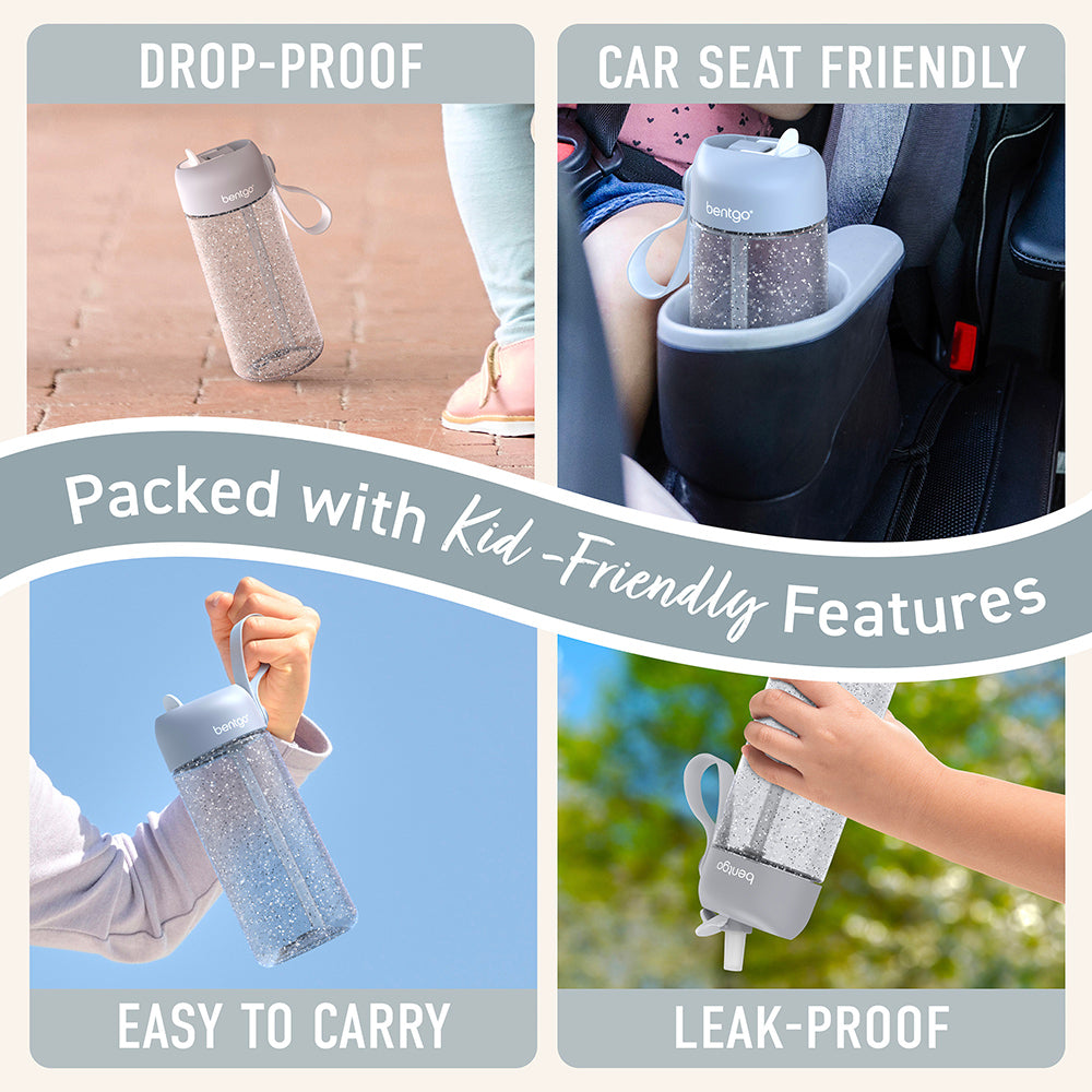 Bentgo® Kids Water Bottle - Silver Glitter | Made with Kid-Friendly Features - Leak-Proof, Drop-Proof, Car Seat Friendly, And Easy to Carry