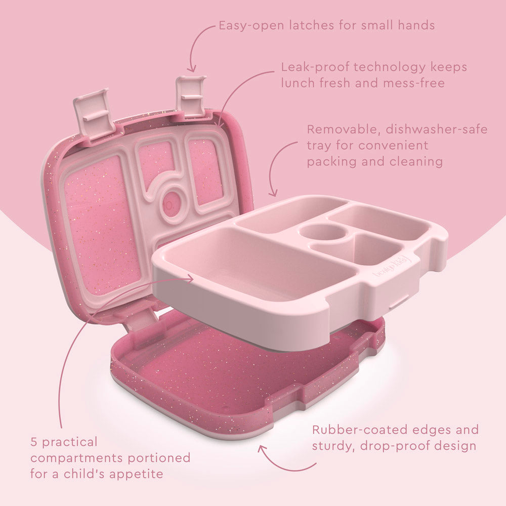 Bentgo® Kids Lunch Box (Glitter & Confetti) - Petal Pink Glitter