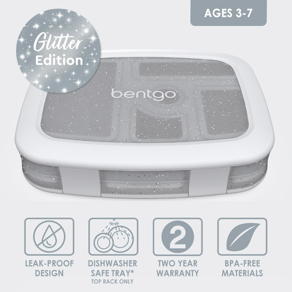 Bentgo® Kids Lunch Box (Glitter & Confetti) - Silver Glitter