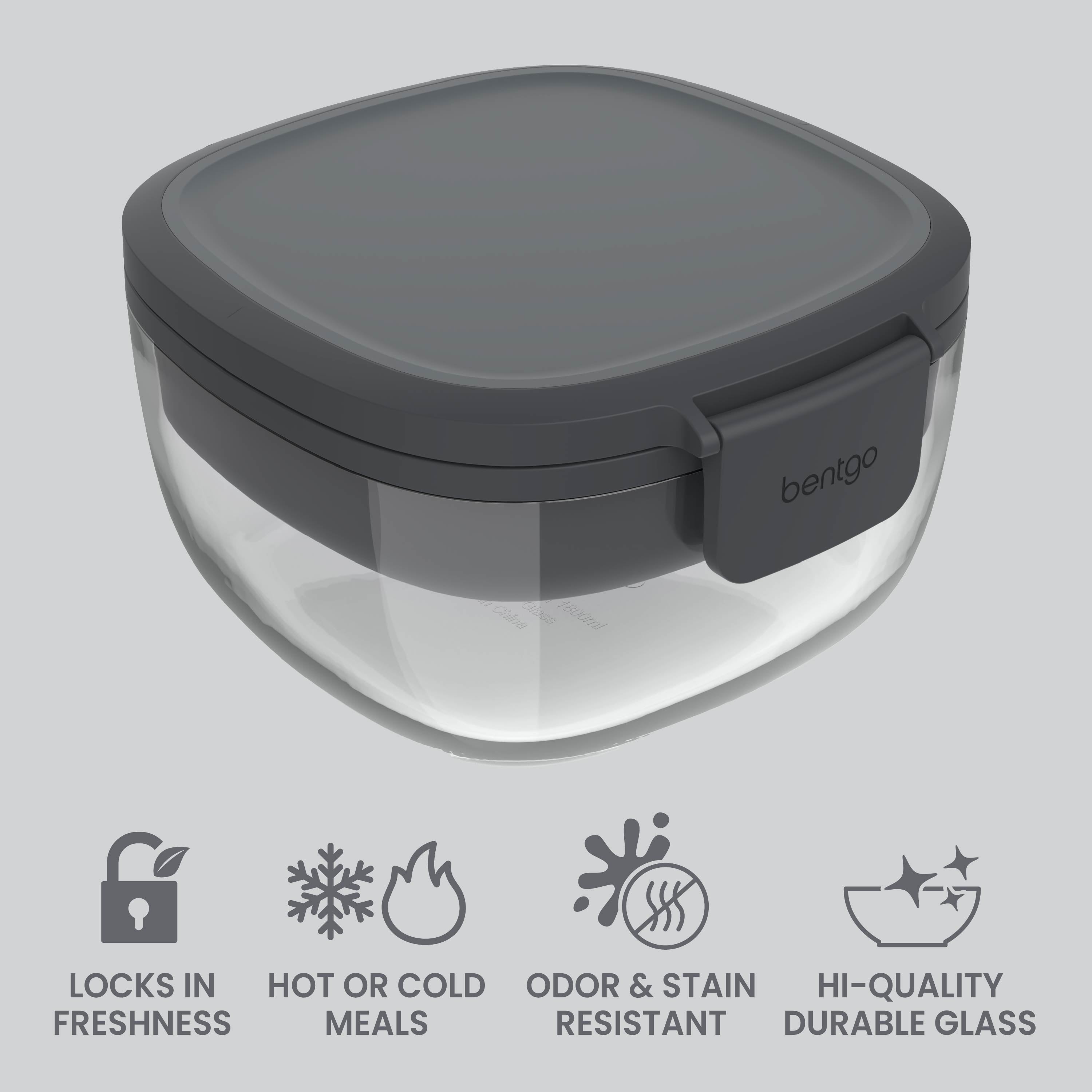 Bentgo® Glass Salad Container - Dark Gray | Locks In Freshness, Great For Hot Or Cold Meals, Odor & Stain Resistant And Made With Hi-Quality Durable Glass
