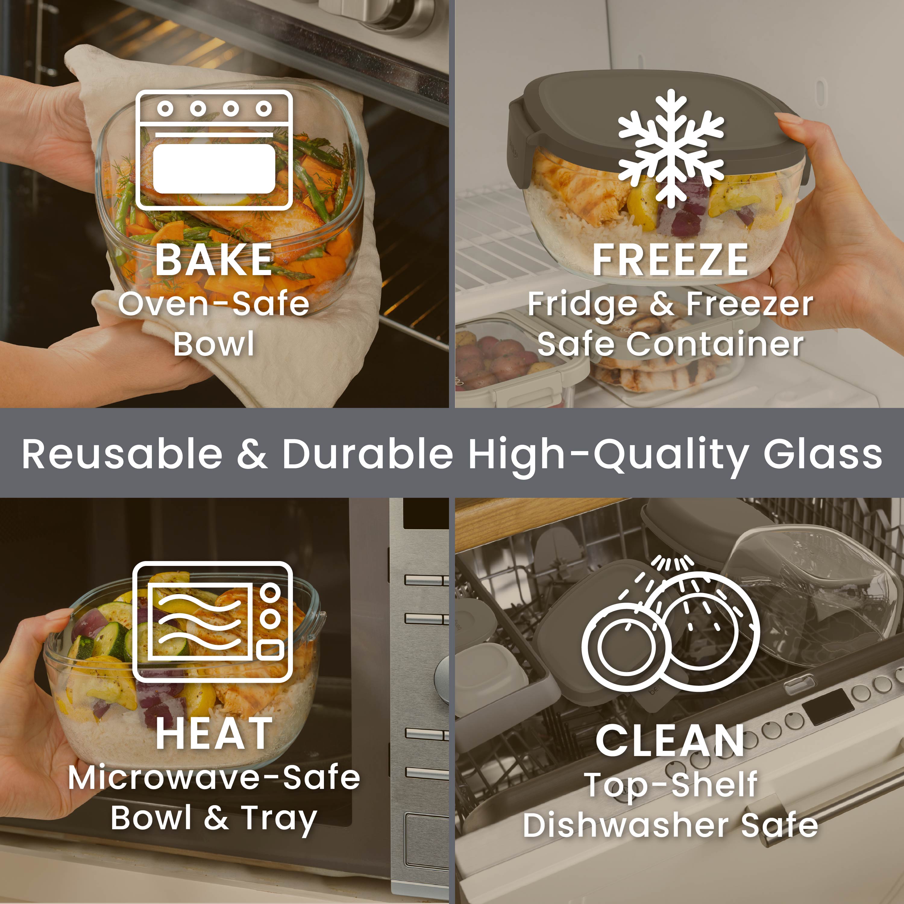 Bentgo® Glass Salad Container - Dark Gray | Made With Reusable & Durable High-Quality Glass. Oven Safe, Fridge & Freezer Safe, Microwave Safe, and Top-Shelf Dishwasher Safe