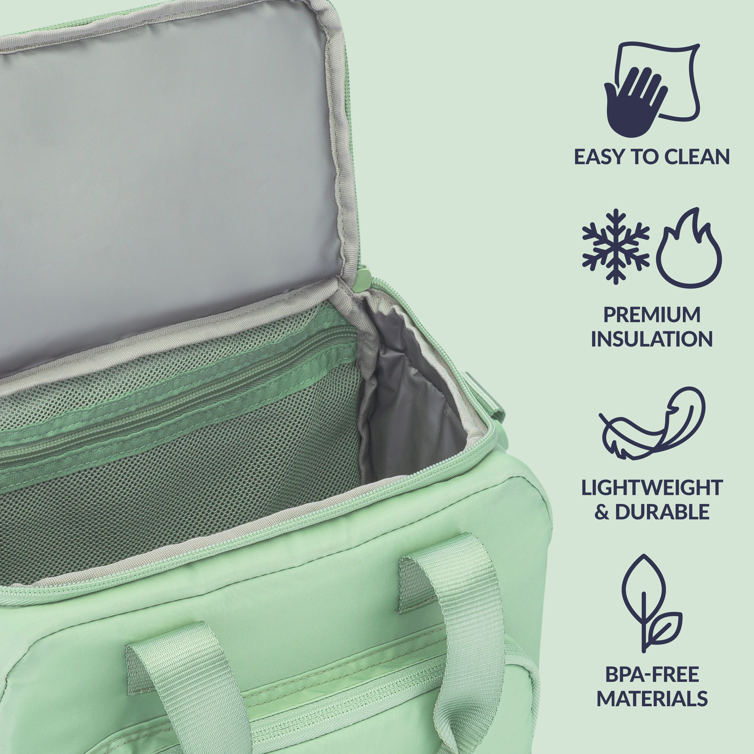 Bentgo® Insulated Lunch Bag - Clay Green | Easy To Clean, Premium Lightweight & Durable, And Made With BPA-Free Materials