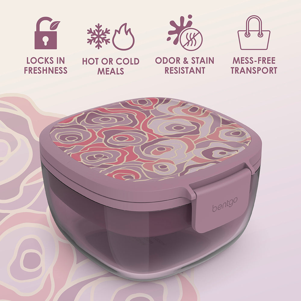 Bentgo® Glass Prints All-in-One Salad Container - Floral Maximalist - Bouquet | Locks In Freshness, Great For Hot Or Cold Meals, And Odor & Stain Resistant For Mess Free Transport
