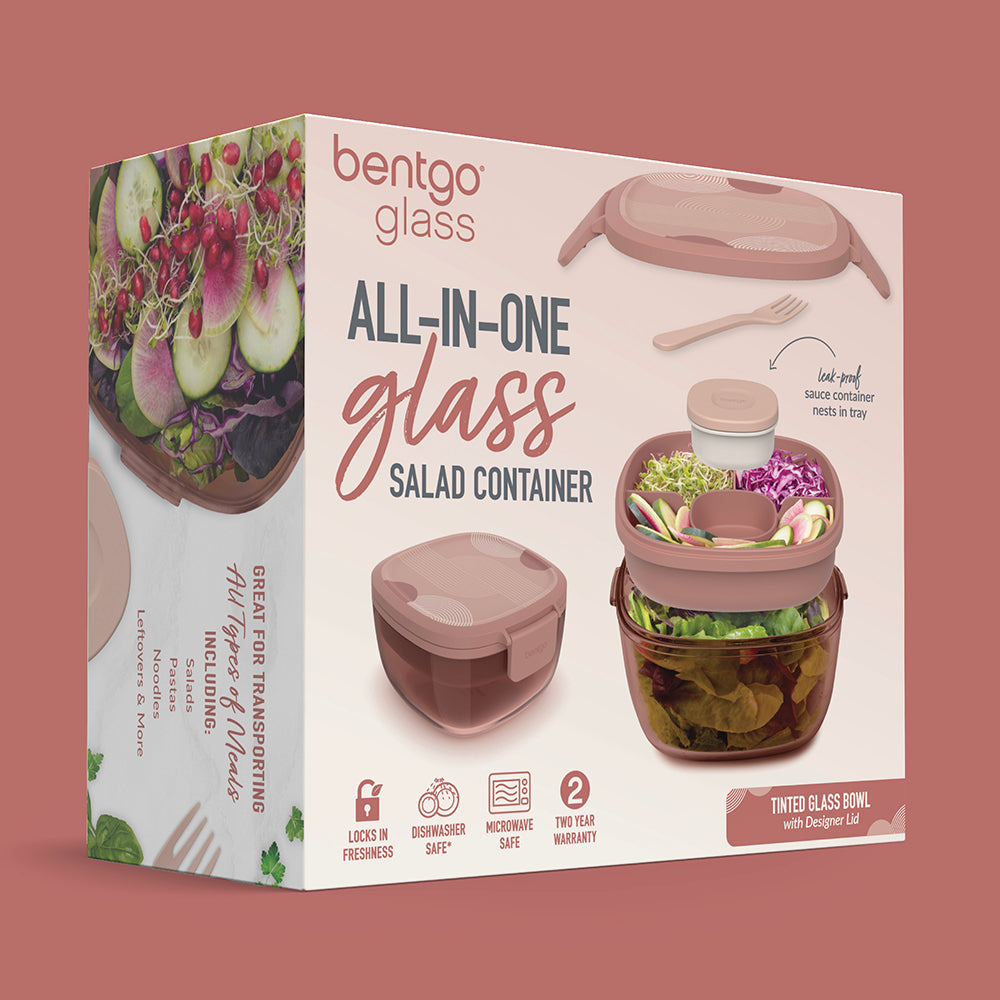 Bentgo® Glass Prints All-in-One Salad Container - Mod Curve - Desert Rose | Packaging