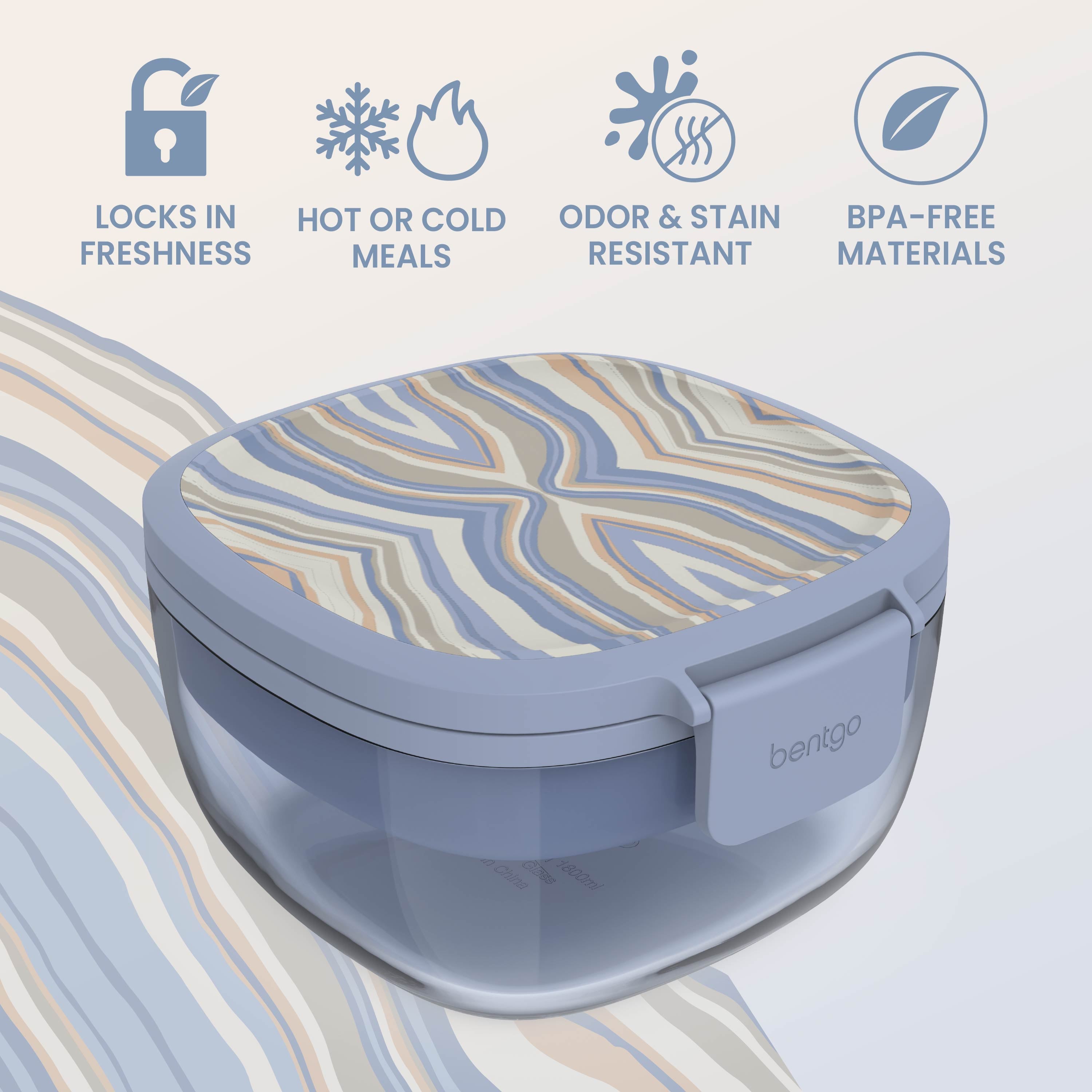 Bentgo® Glass Prints All-in-One Salad Container - Wildly Chic - Soft Blue | Locks In Freshness, Great For Hot Or Cold Meals, Odor & Stain Resistant And Made With BPA-Free Materials