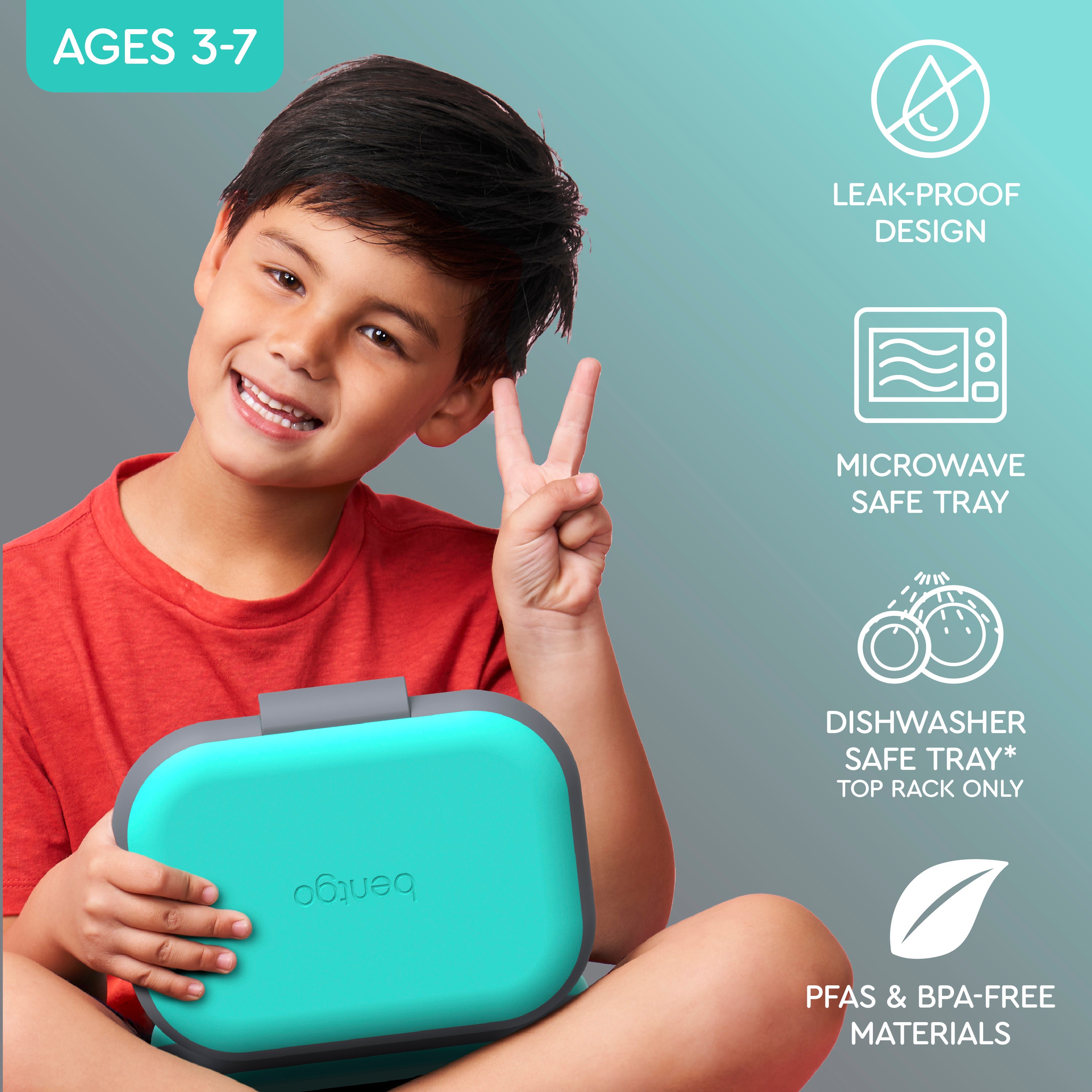 Bentgo® Chill Kids Lunch Box - Electric Aqua | Leak-Proof Design, Microwave Safe Tray, Dishwasher Safe Tray (Top Rack Only), And Made With PFAS & BPA-Free Materials
