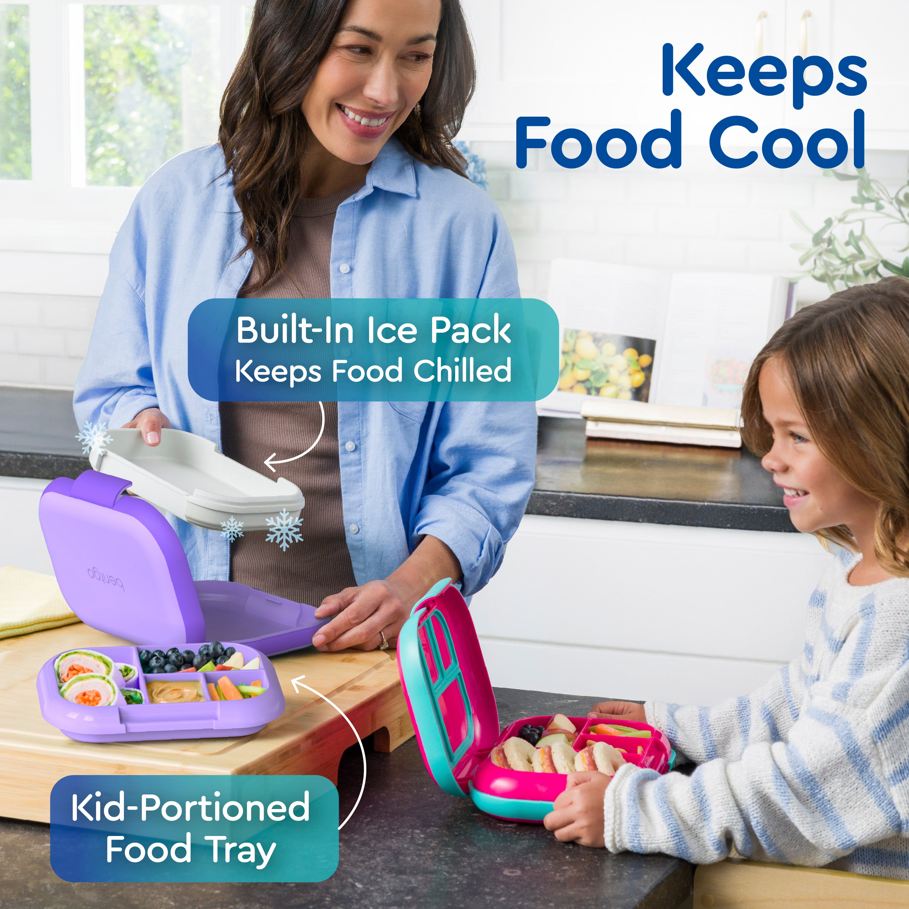 Bentgo® Chill Kids Lunch Box - Fuchsia/Teal | Built-In Ice Pack Keeps Food Chilled And Kid-Portioned Food Tray