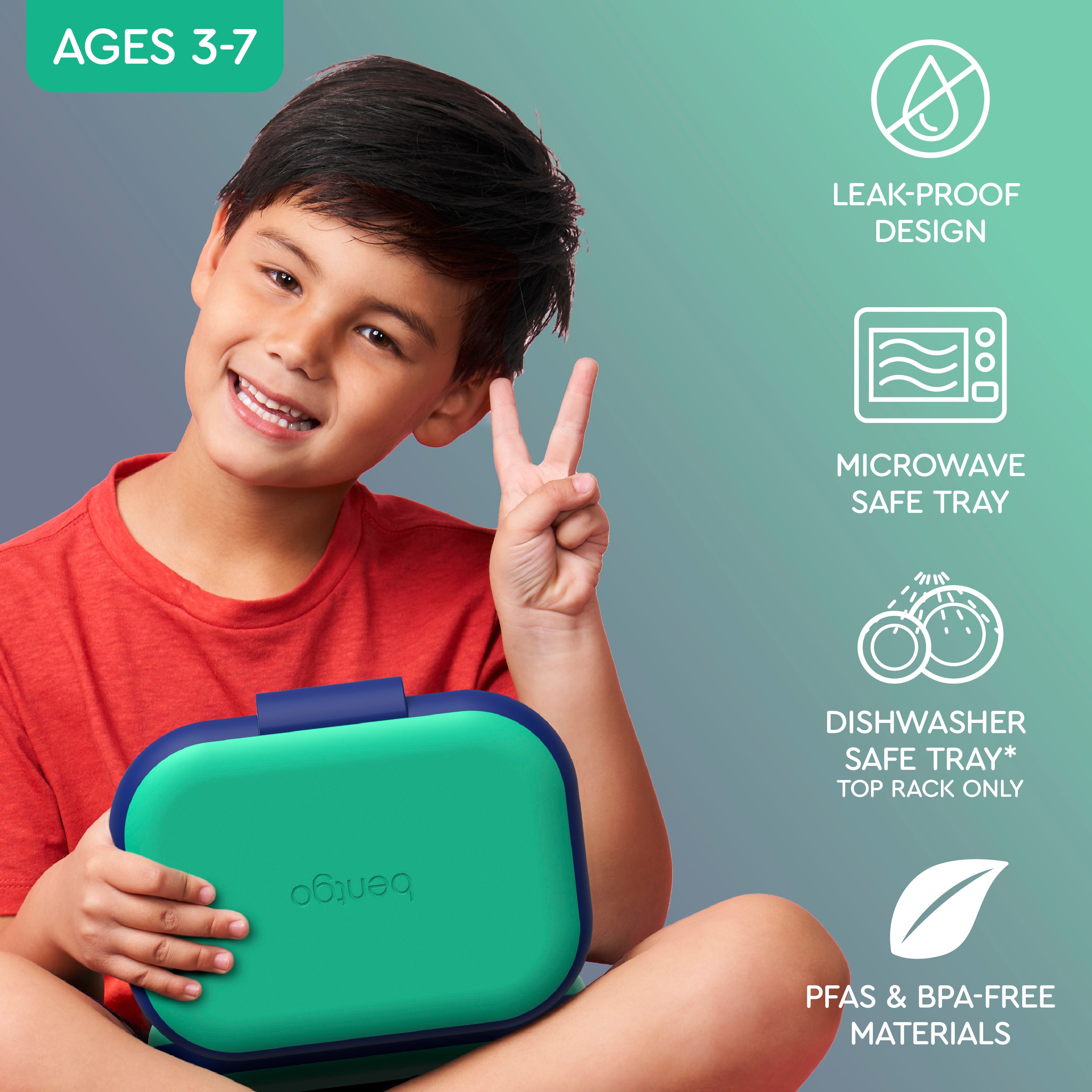 Bentgo® Chill Kids Lunch Box - Green/Navy | Leak-Proof Design, Microwave Safe Tray, Dishwasher Safe Tray (Top Rack Only), And Made With PFAS & BPA-Free Materials