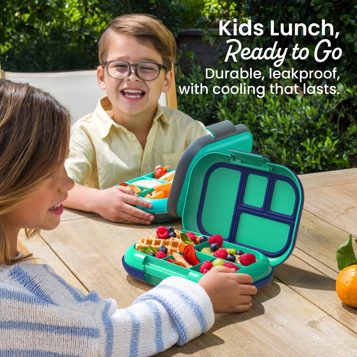 Bentgo Chill Kids Lunch Box (2-Pack) - Green/Navy | Kids Lunch, Ready To Go - Durable, Leakproof, with Cooling That Lasts