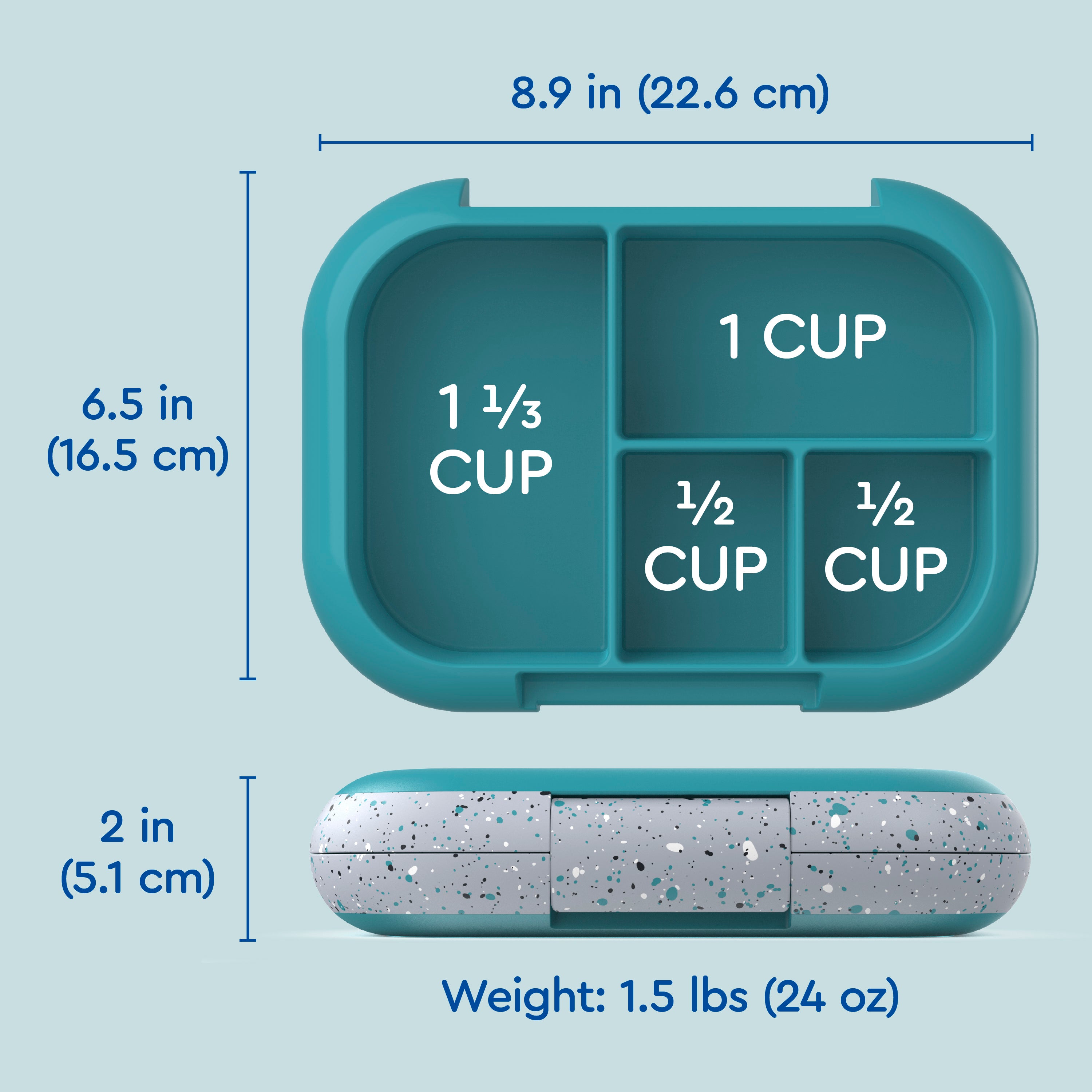 Bentgo® Chill Kids Lunch Box - Truly Teal Speckle | Dimensions