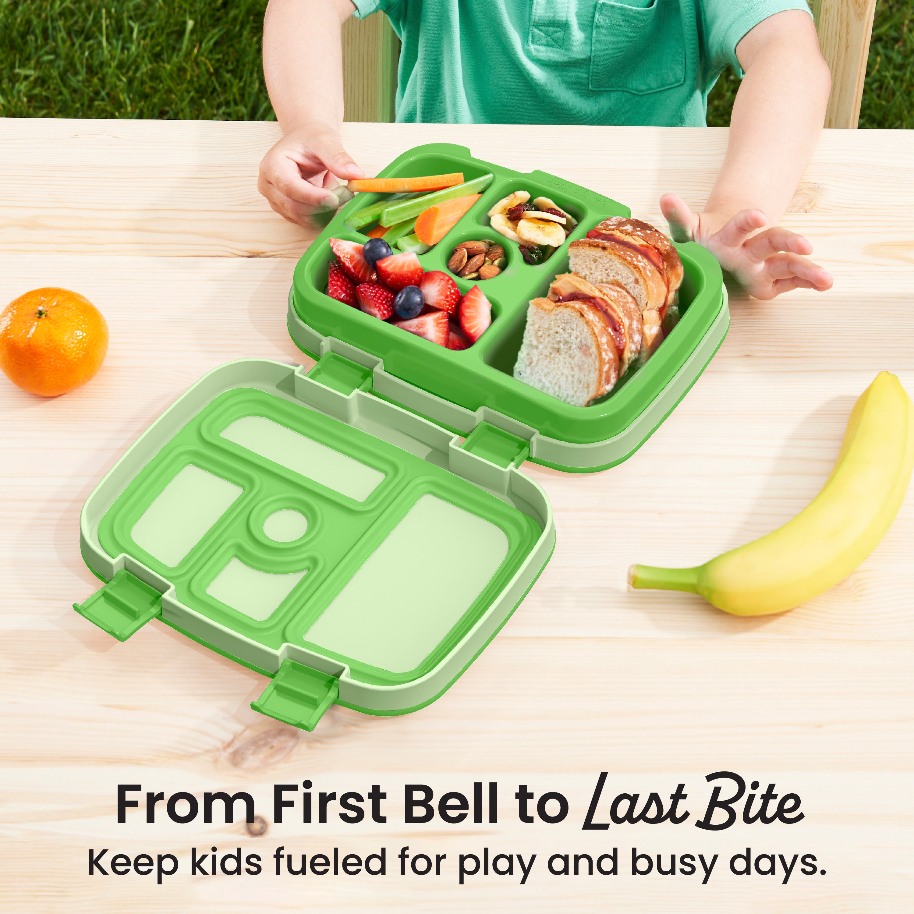 Bentgo® Kids Lunch Box - Green | From First Bell to Last Bite - Keep Kids Fueled for Play and Busy Days