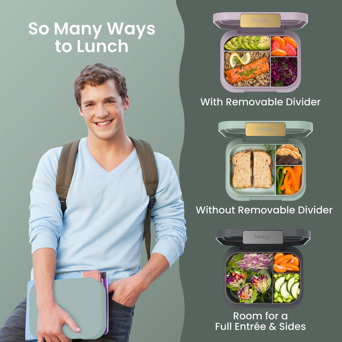 Bentgo® Modern Lunch Box - Mint Green | So Many Ways To Lunch - With Removable Divider, Without Removable Divider, and Room for a Full Entrée & Sides