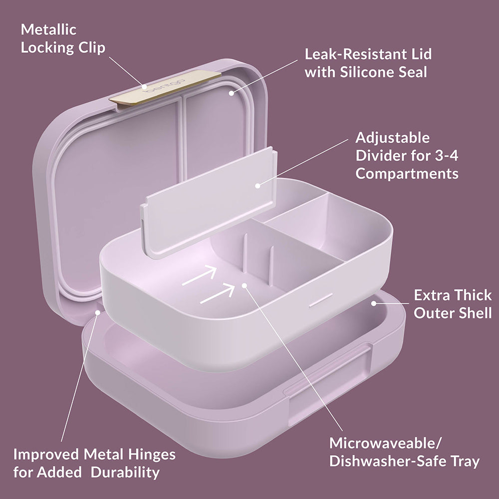 Bentgo® Modern Lunch Box - Orchid | Metallic Locking Clip, Leak-Resistant with Silicone Seal, Adjustable Divider for 3-4 Compartments, Extra Thick Outer Shell, Improved Metal Hinges For Added Durability, And Microwaveable/Dishwasher-Safe Tray