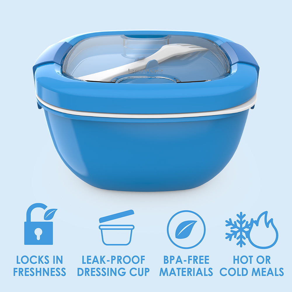Bentgo® All-in-One Salad Container - Blue | Locks In Freshness, Leak-Proof Dressing Cup, BPA-Free Materials, And Great For Hot Or Cold Meals