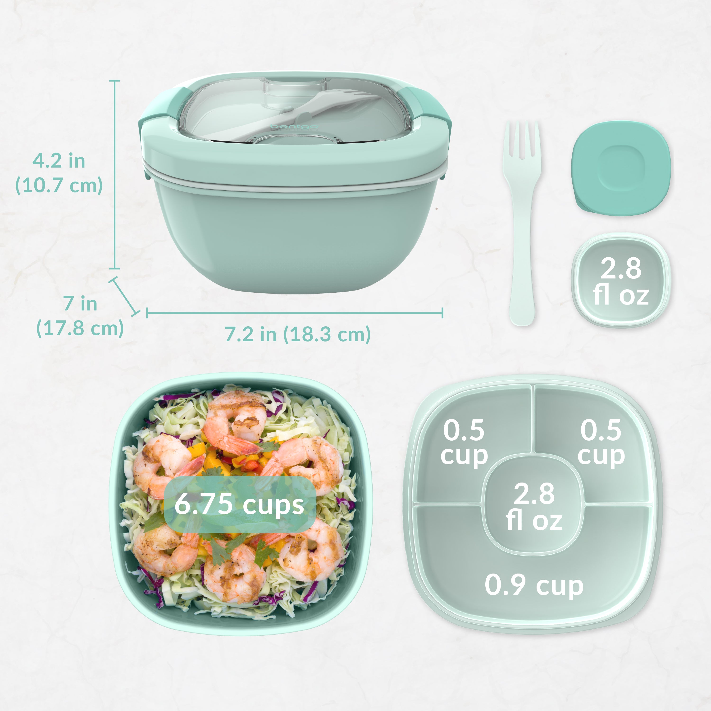 Bentgo® All-in-One Salad Container - Coastal Aqua | Dimensions And What’s In The Box