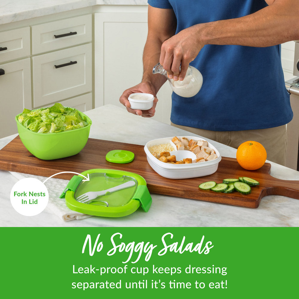 Bentgo® All-in-One Salad Container - Green | No Soggy Salads - Leak-Proof Cup Keeps Dressing Separated Until It’s Time To Eat!
