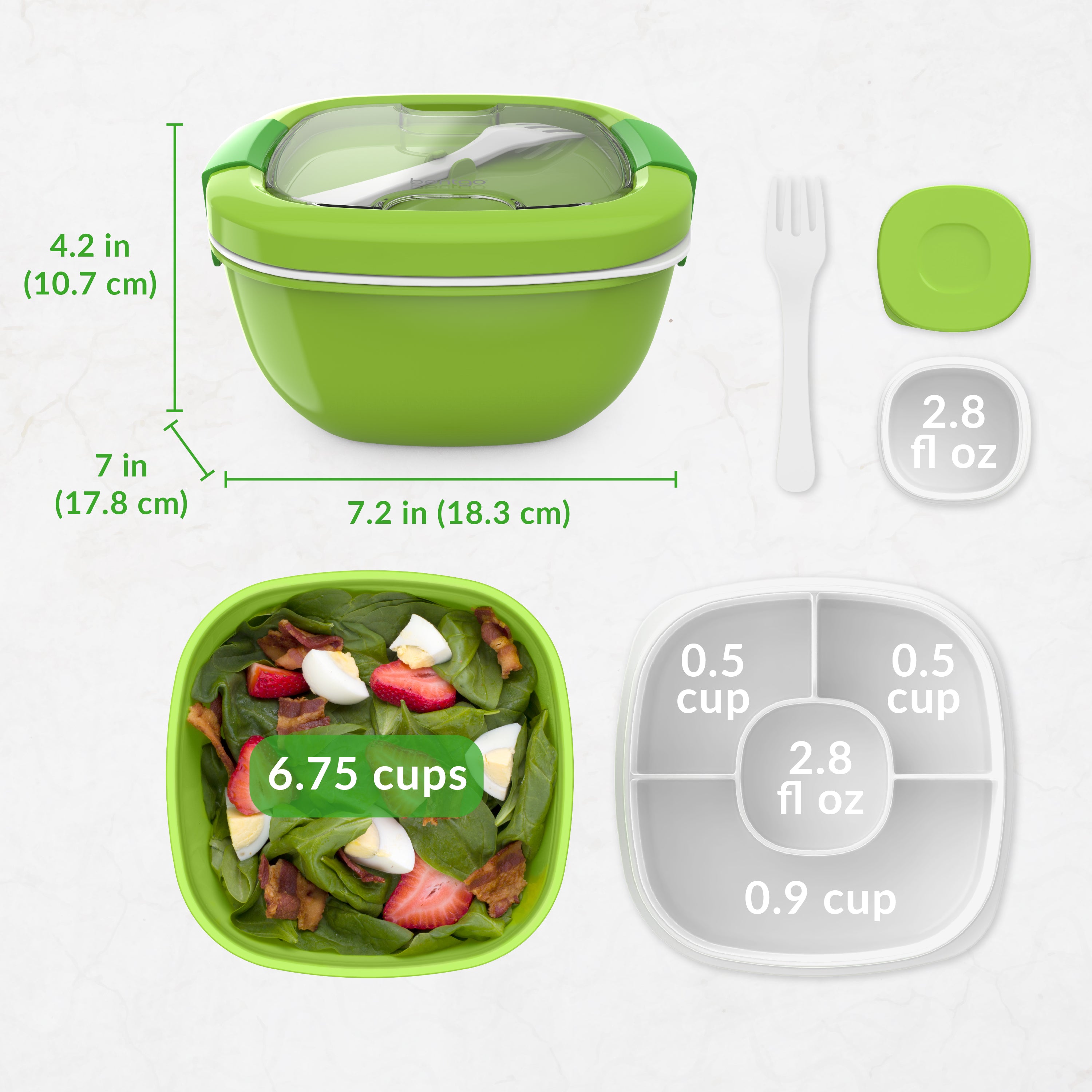 Bentgo® All-in-One Salad Container - Green | Dimensions And What’s In The Box