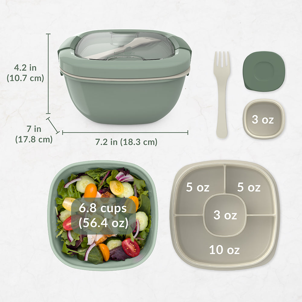 Bentgo® Salad Container (2-Pack) - Khaki Green | Dimensions And What’s In The Box