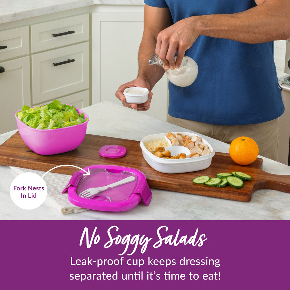 Bentgo® All-in-One Salad Container - Purple | No Soggy Salads - Leak-Proof Cup Keeps Dressing Separated Until It’s Time To Eat!