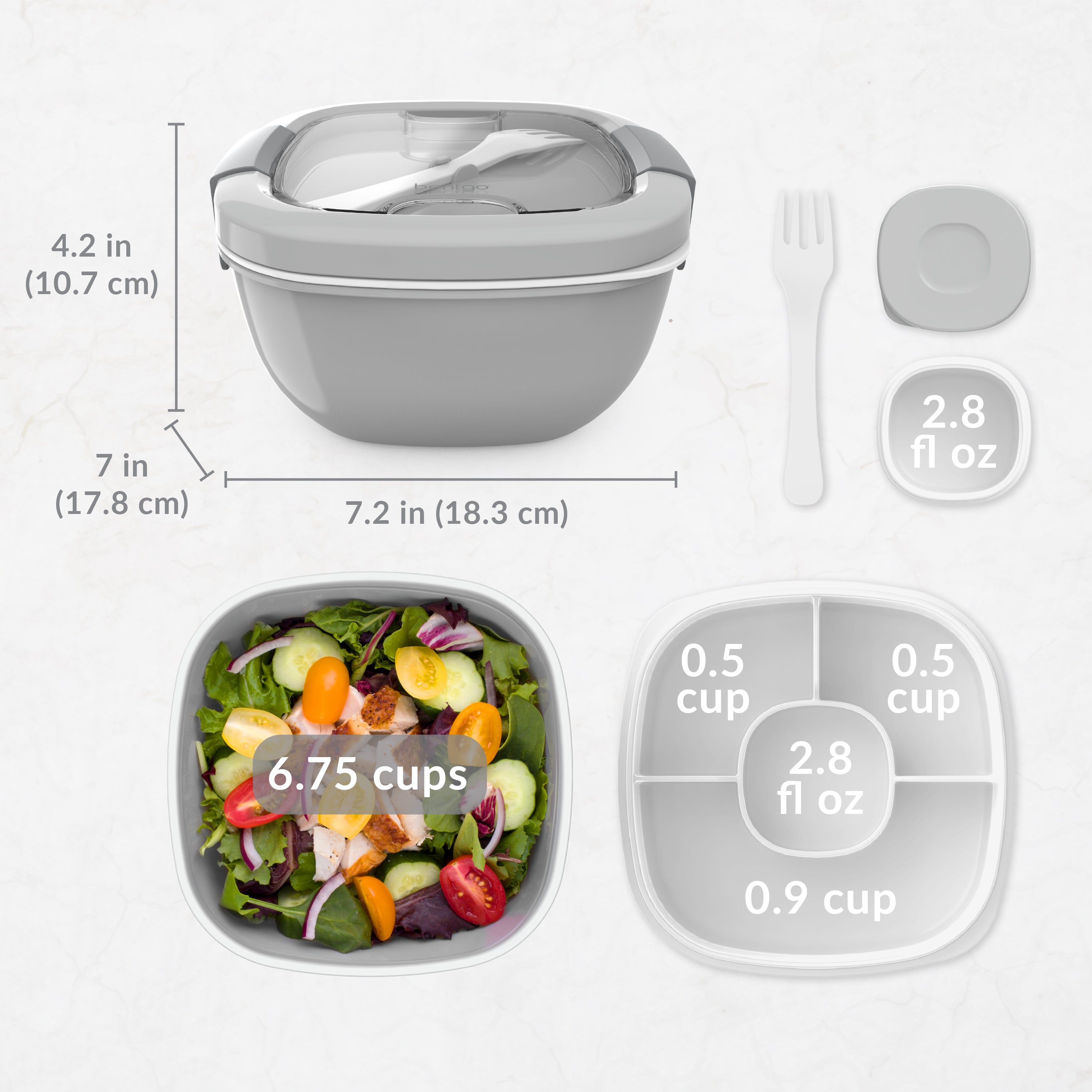 Bentgo® All-in-One Salad Container - Gray | Dimensions And What’s In The Box