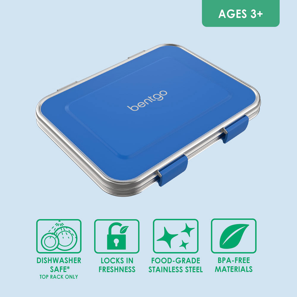 Bentgo® Kids Stainless Steel Lunch Box - Blue | Dishwasher Safe, Locks In Freshness, Food-Grade Stainless Steel, And Made With BPA-Free Materials