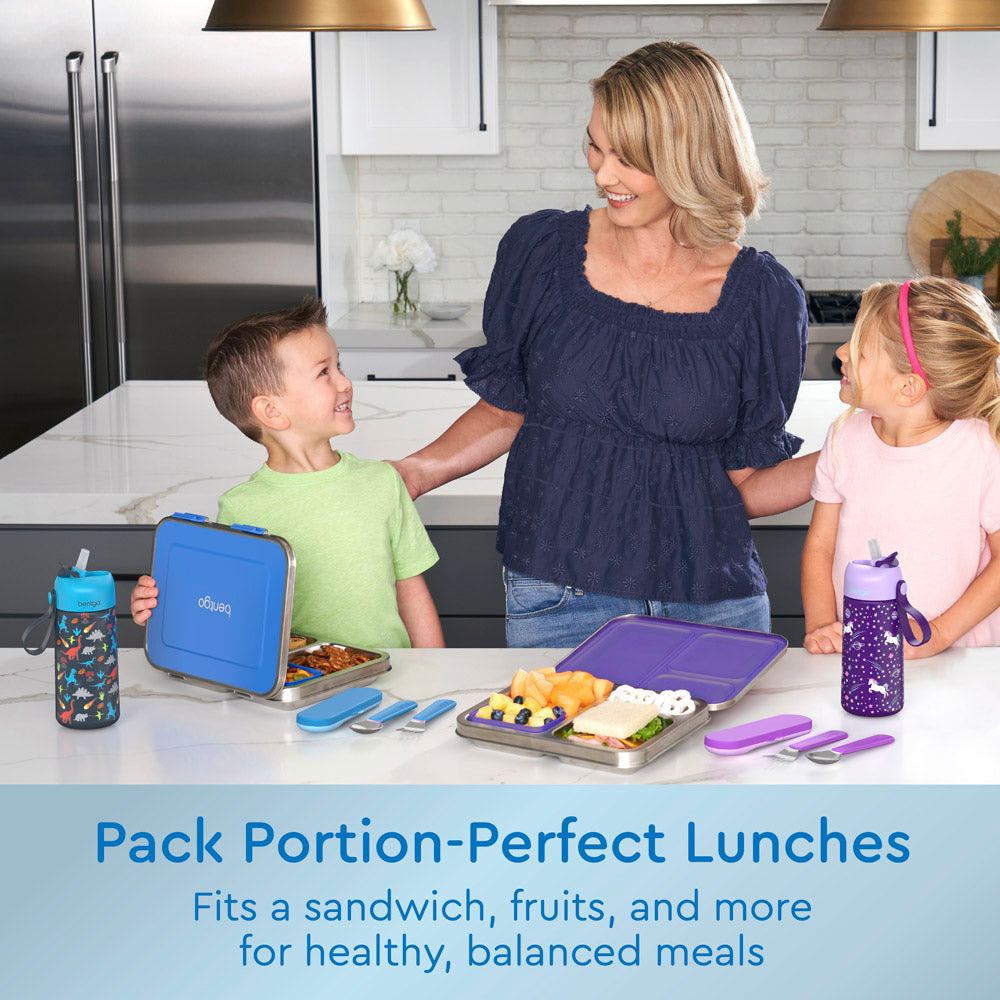 Bentgo® Kids Stainless Steel Lunch Box - Blue | Pack Portion-Perfect Lunches - Fits A Sandwich, Fruits, And More For Healthy, Balanced Meals